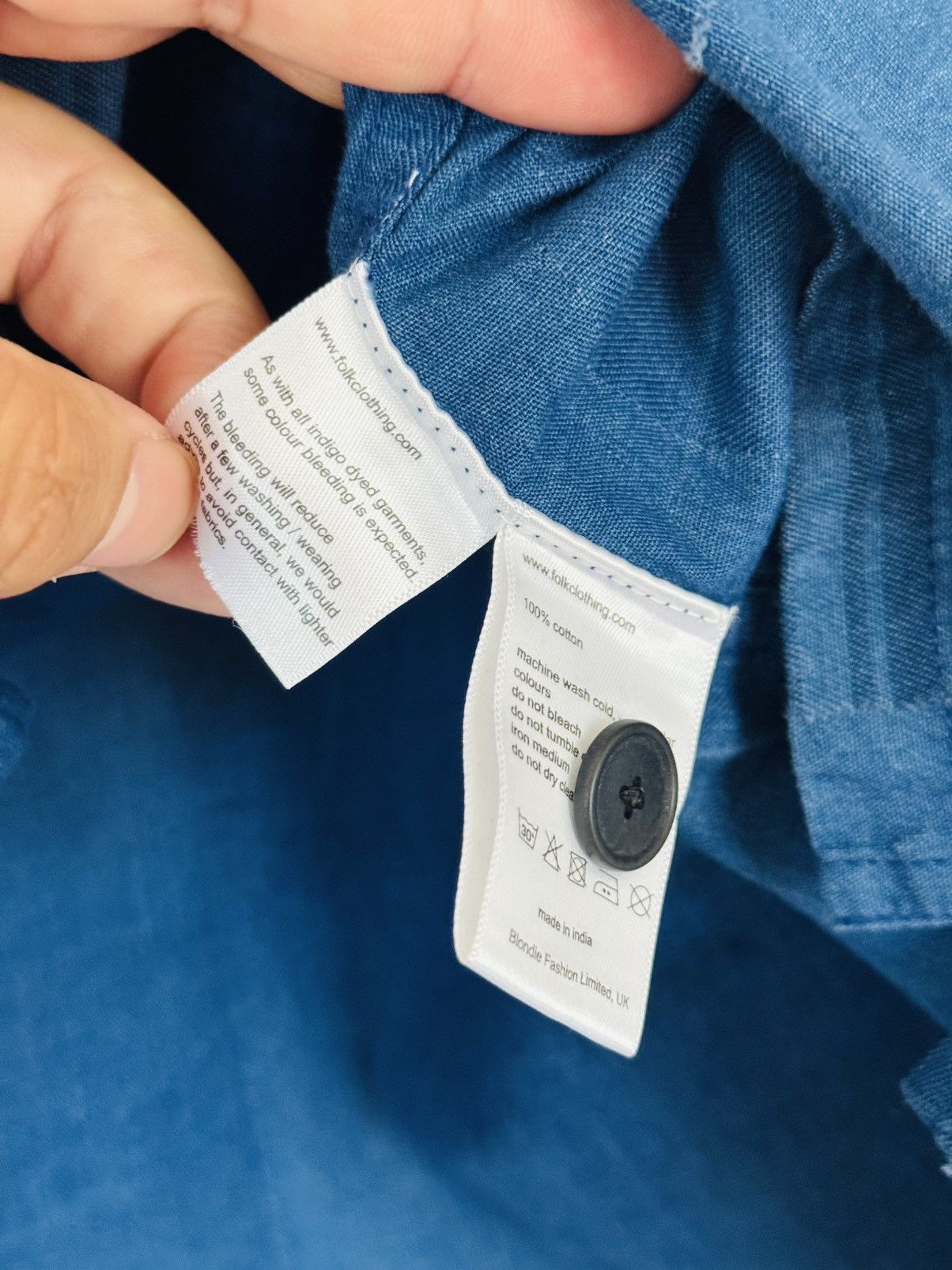 Folk Folk Camp Collar Frayed Patchwork Cotton Shirt indigo Blue 3 Size US M / EU 48-50 / 2 - 5 Thumbnail