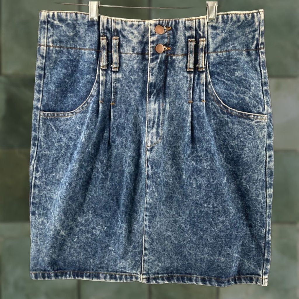 Denime VINTAGE Fragile Denim Skirt Womens 13 Blue Stonewashed A-Line 80s 90s Womens Size 34" / US 12 / IT 48 - 1 Thumbnail