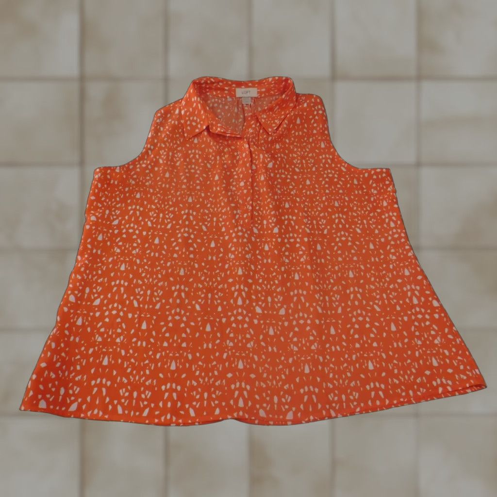 Ann Taylor Loft Ann Taylor Loft Geometric Sleeveless Collared Pullover Orange Polyester Blouse Women XL Casual Tunic Button Size XL / US 12-14 / IT 48-50 - 1 Thumbnail
