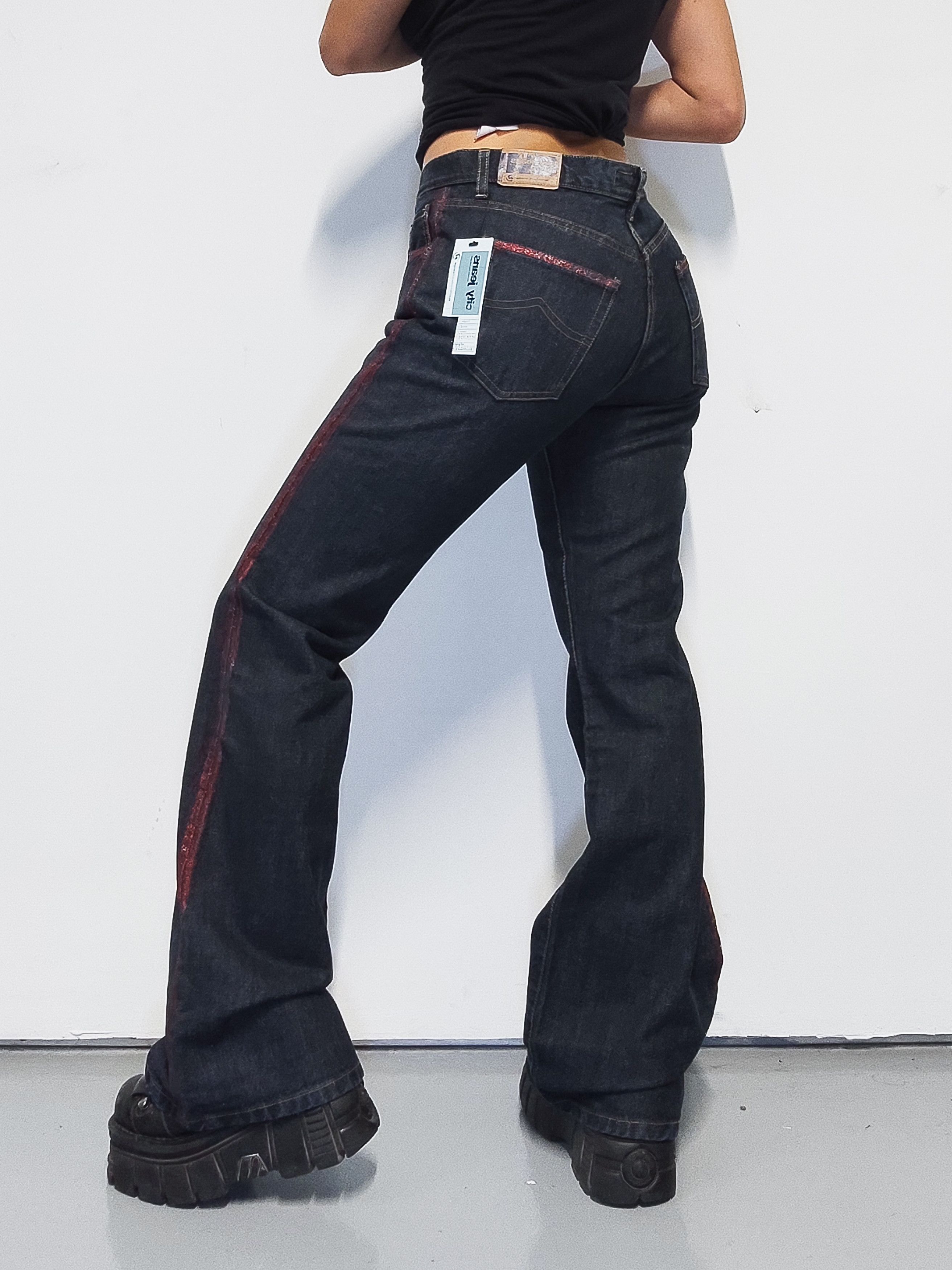 Vintage Vintage Y2k Deadstock Flared Jeans with Glittering Stripes Size 28" / US 6 / IT 42 - 2 Thumbnail