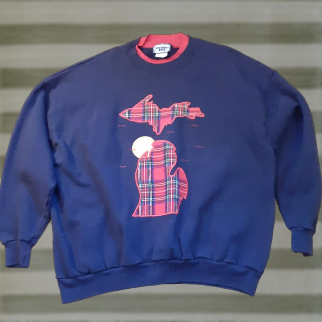 Lee VINTAGE Lee Sweatshirt 2XL Embroidered Michigan Map Plaid Red Pullover Outdoors Men Premium Blend Size US XXL / EU 58 / 5 - 1 Thumbnail
