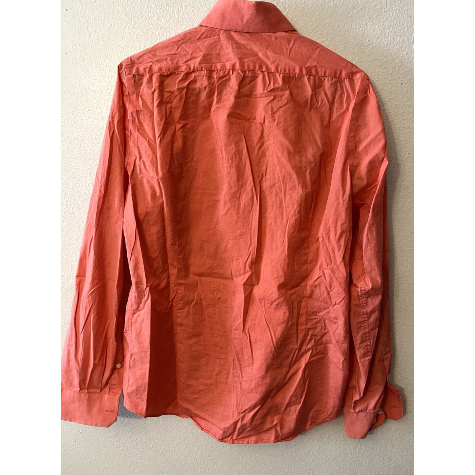 Express Express Dress Shirt Solid Pink Salmon 1MX Fitted Small Mens Shirt Size 36R - 3 Thumbnail