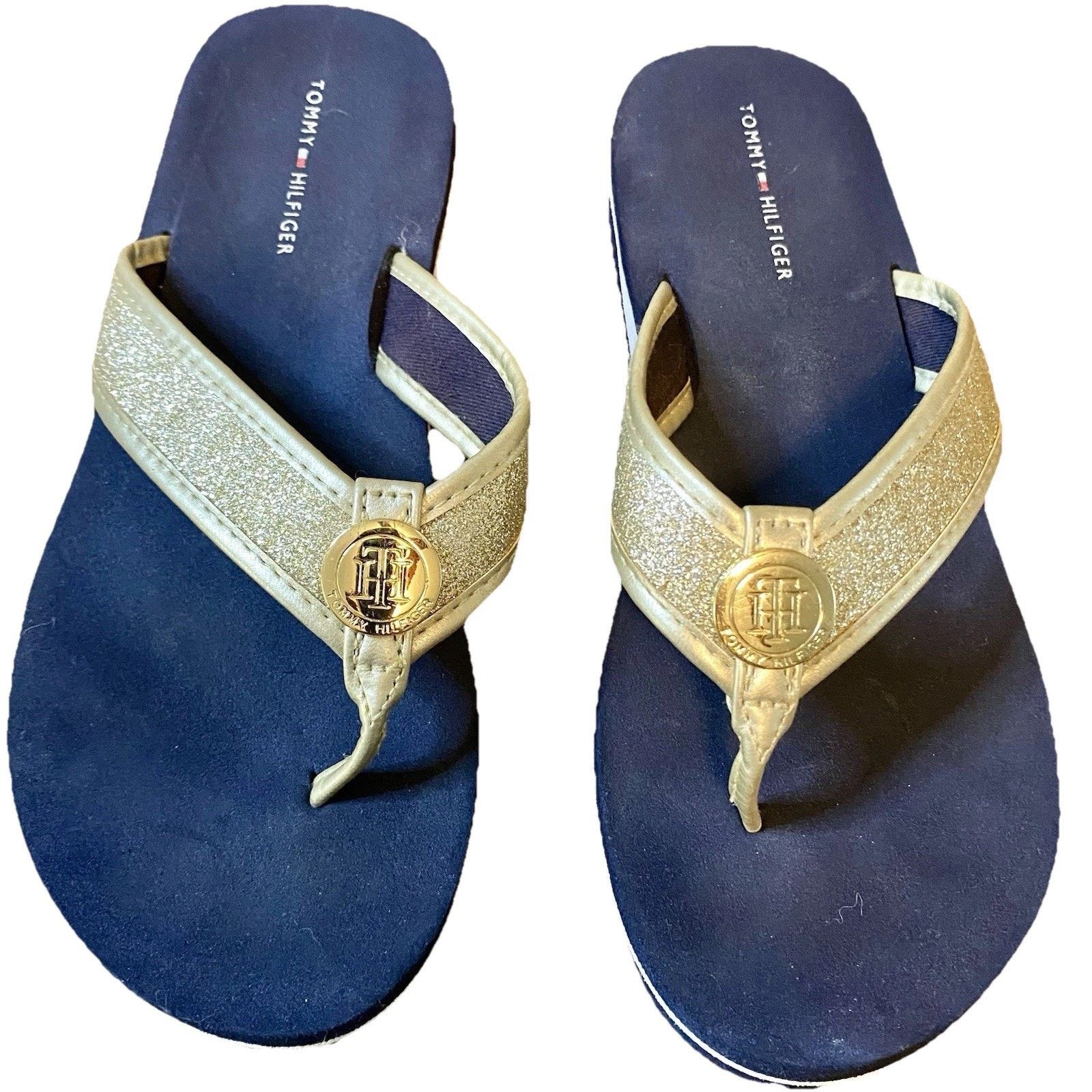 Tommy Hilfiger Tommy Hilfiger Women Sz 7 Sandal Flip flops Glitter NavyGold Size US 7 / IT 37 - 1 Thumbnail