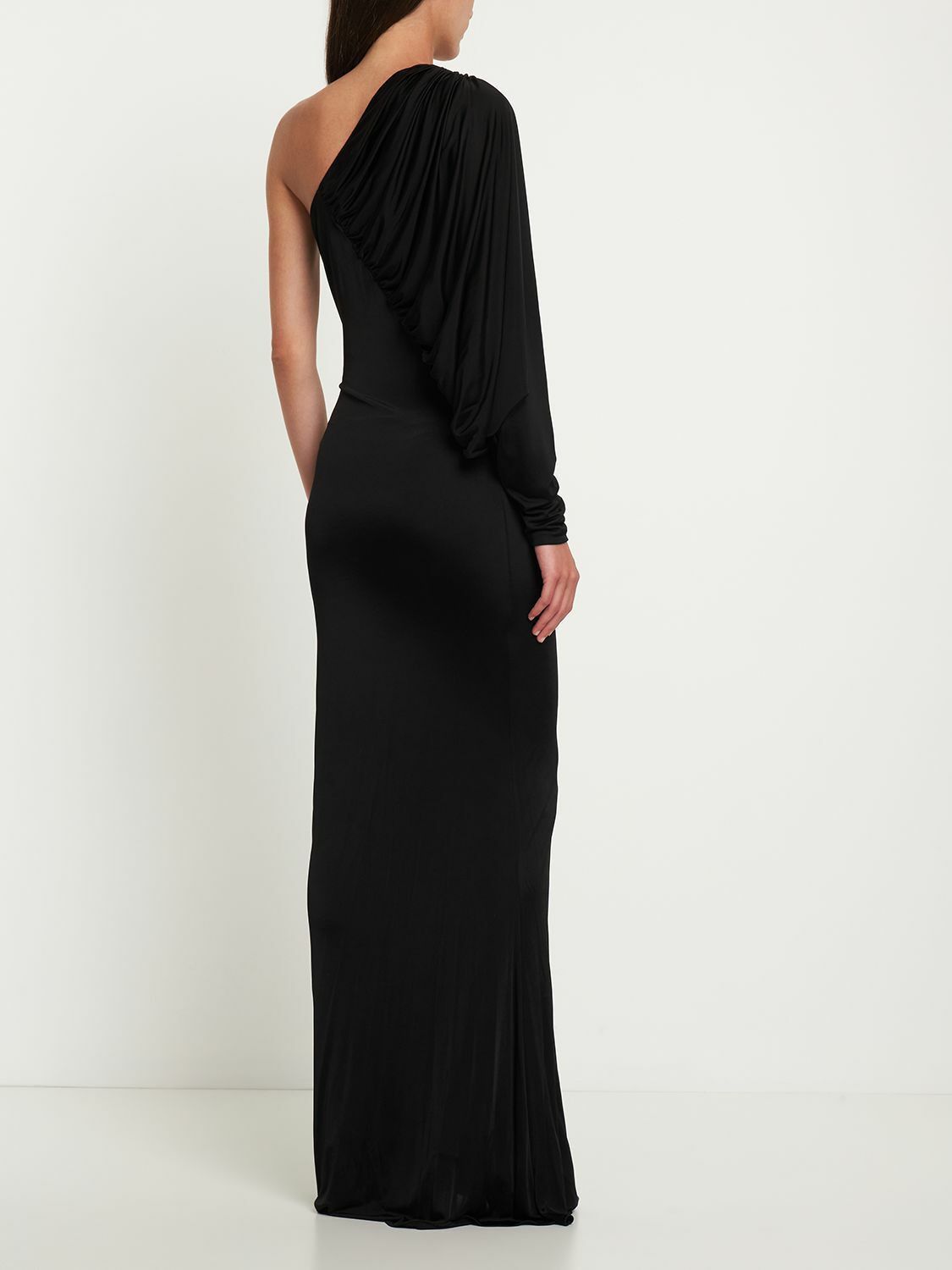 Saint Laurent Paris o1s1wg111024 One Shoulder Viscose Maxi Dress in Black Size M / US 6-8 / IT 42-44 - 3 Thumbnail