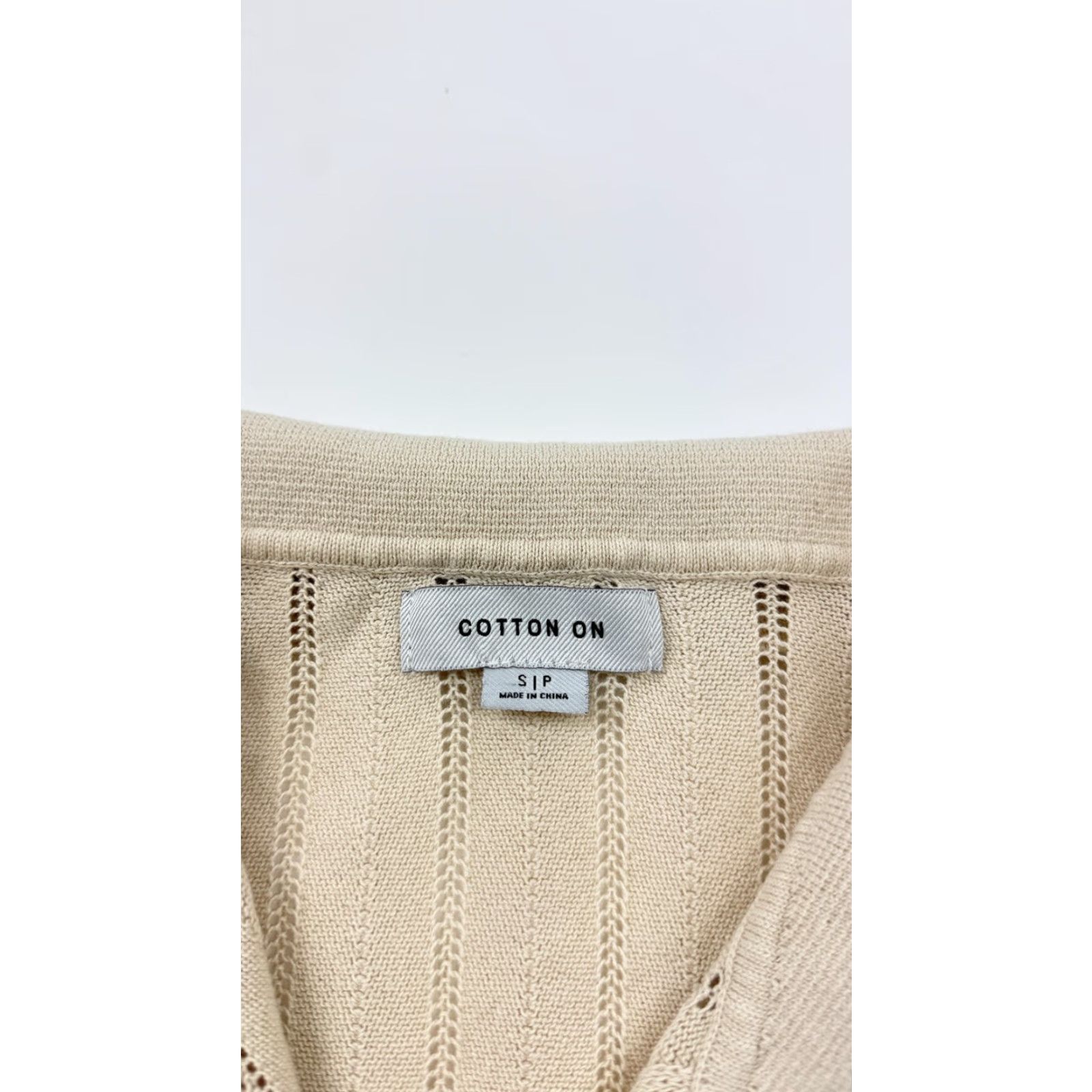 Cotton On Cotton On Shirt Mens Small Beige Short Sleeve Knit Button Front Collared Striped 100% Cotton Adults Mens Size US S / EU 44-46 / 1 - 4 Thumbnail
