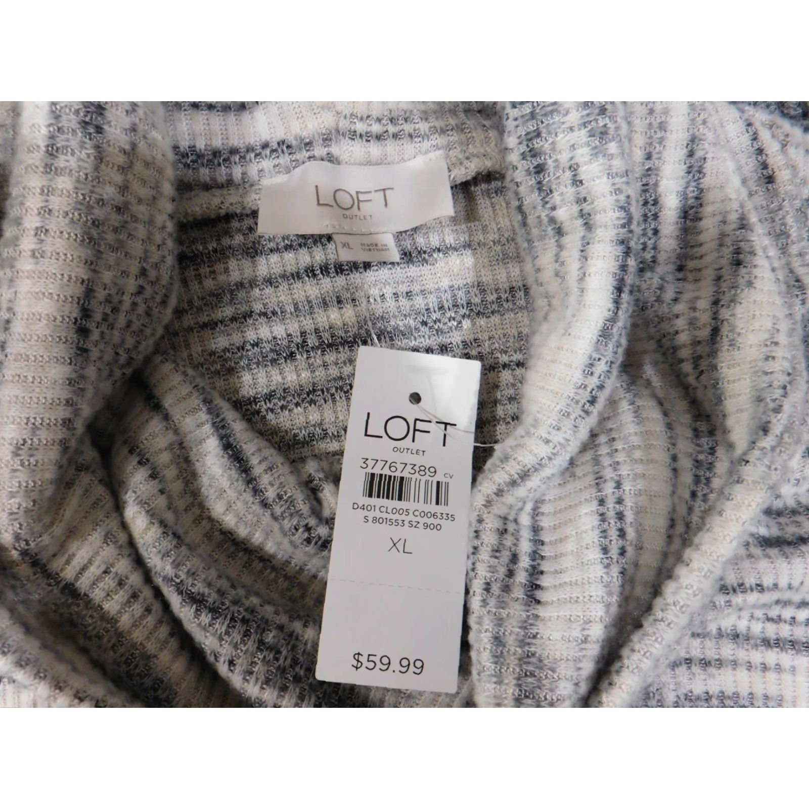 Loft LOFT Sweater XL Gray Pullover Knit Turtleneck Geometric Rib Knit Womens Stretch Size XL / US 12-14 / IT 48-50 - 7 Thumbnail