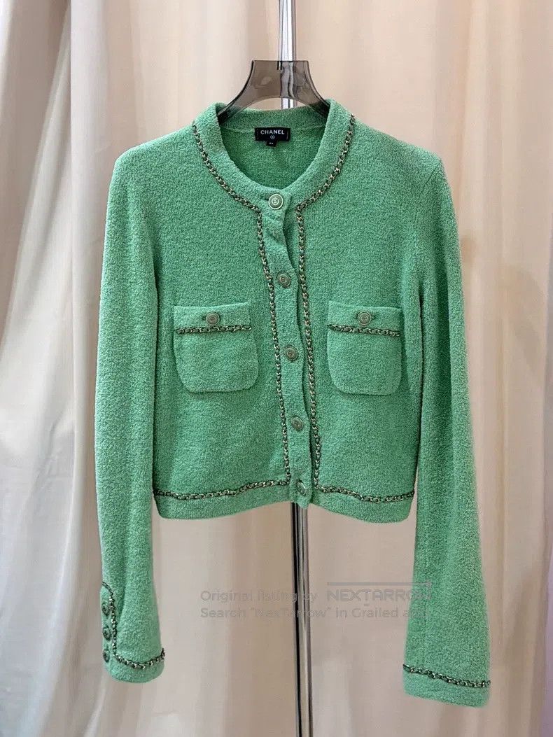 Chanel Chanel Avocado green chain knitted cardigan coat Size XXS / US 00 / IT 34 - 2 Thumbnail