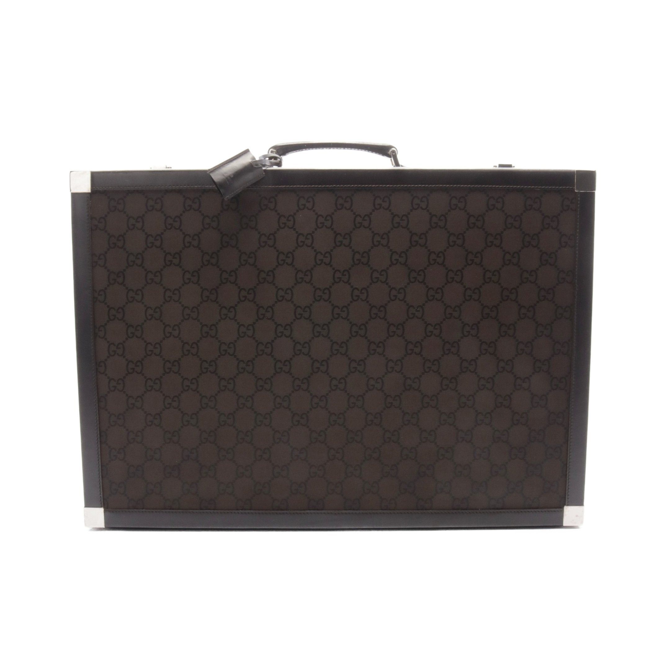 Gucci Gucci Gg Pattern Trunk Case Suitcase Canvas Leather Dark Brown Size ONE SIZE - 1 Thumbnail