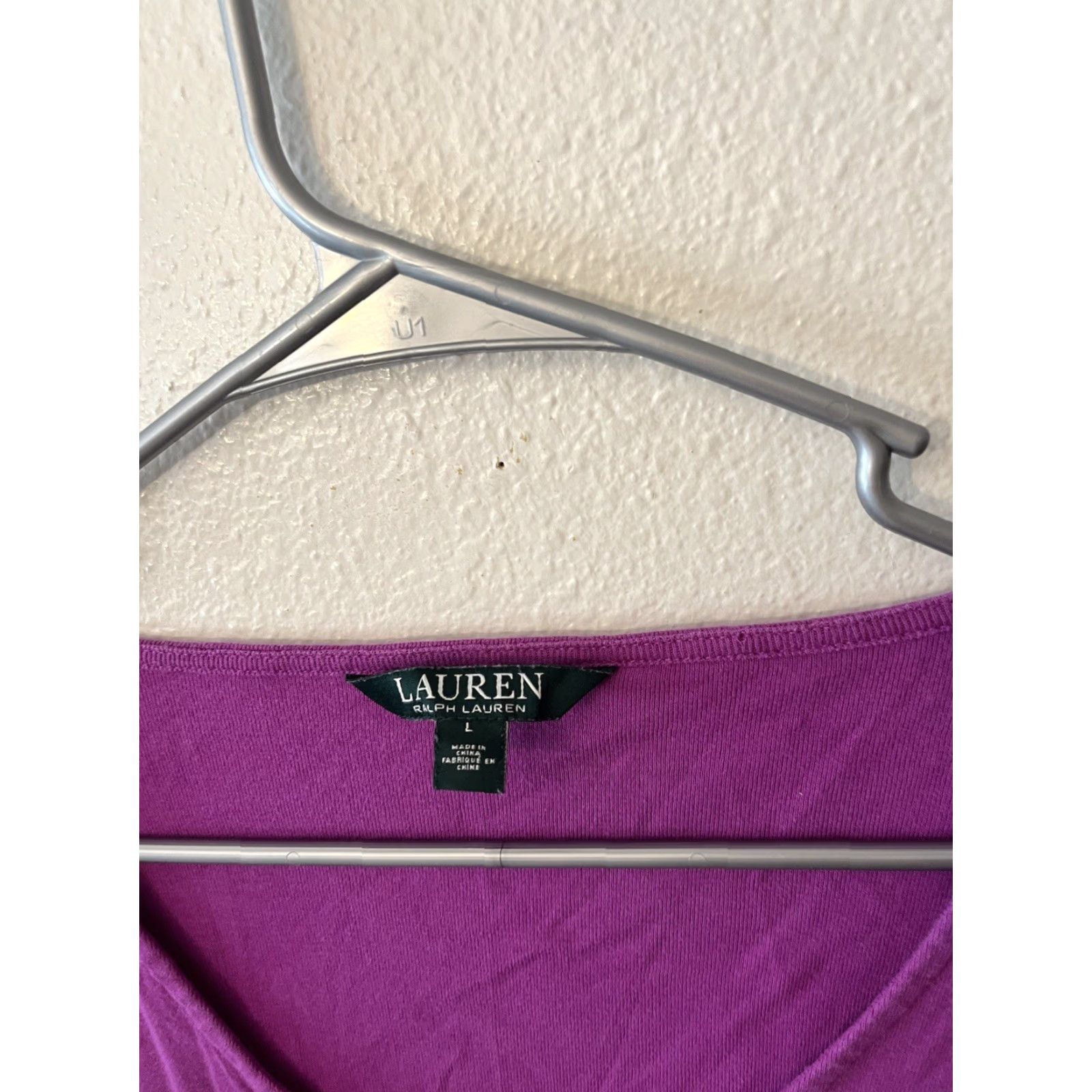 Ralph Lauren Lauren Ralph Lauren T-Shirt Women Large Purple Short Sleeve V-Neck Cotton Size L / US 10 / IT 46 - 3 Thumbnail