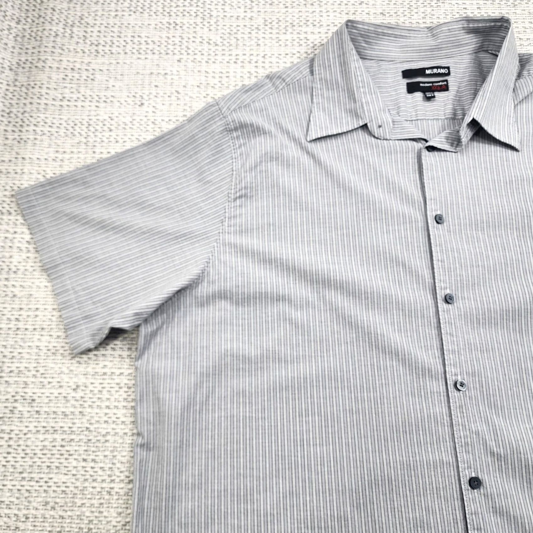 Murano Murano Shirt Mens 3XL Tall Gray Modern Comfort Short Sleeve Button Up Striped Shirt Size US XXL / EU 58 / 5 - 3 Thumbnail