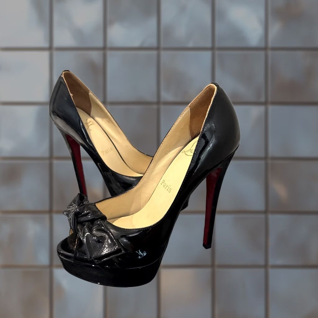 Christian Louboutin Christian Louboutin Pump Womens Black Patent Leather Madame Butterfly Peep Toe Pumps Size US 6 / IT 36 - 1 Thumbnail