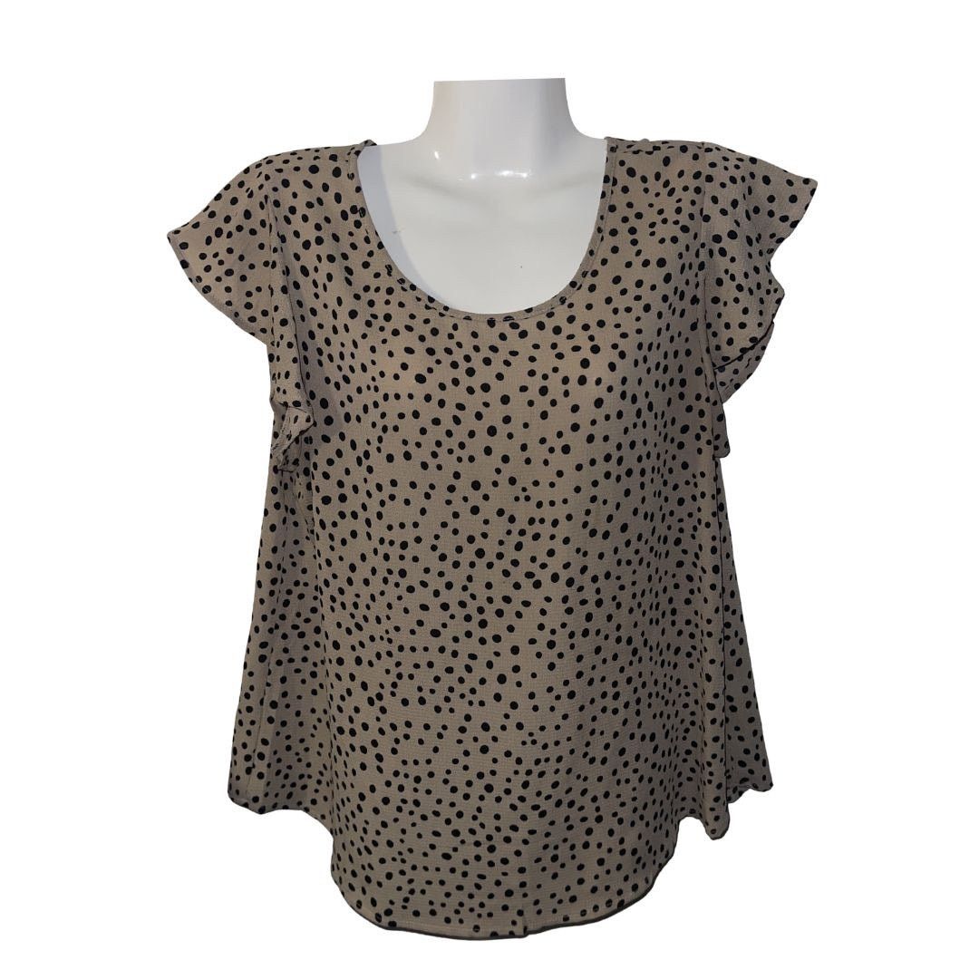Other Papermoon Tan and Black Polka Dot Blouse Flutter Sleeves Size L / US 10 / IT 46 - 1 Thumbnail