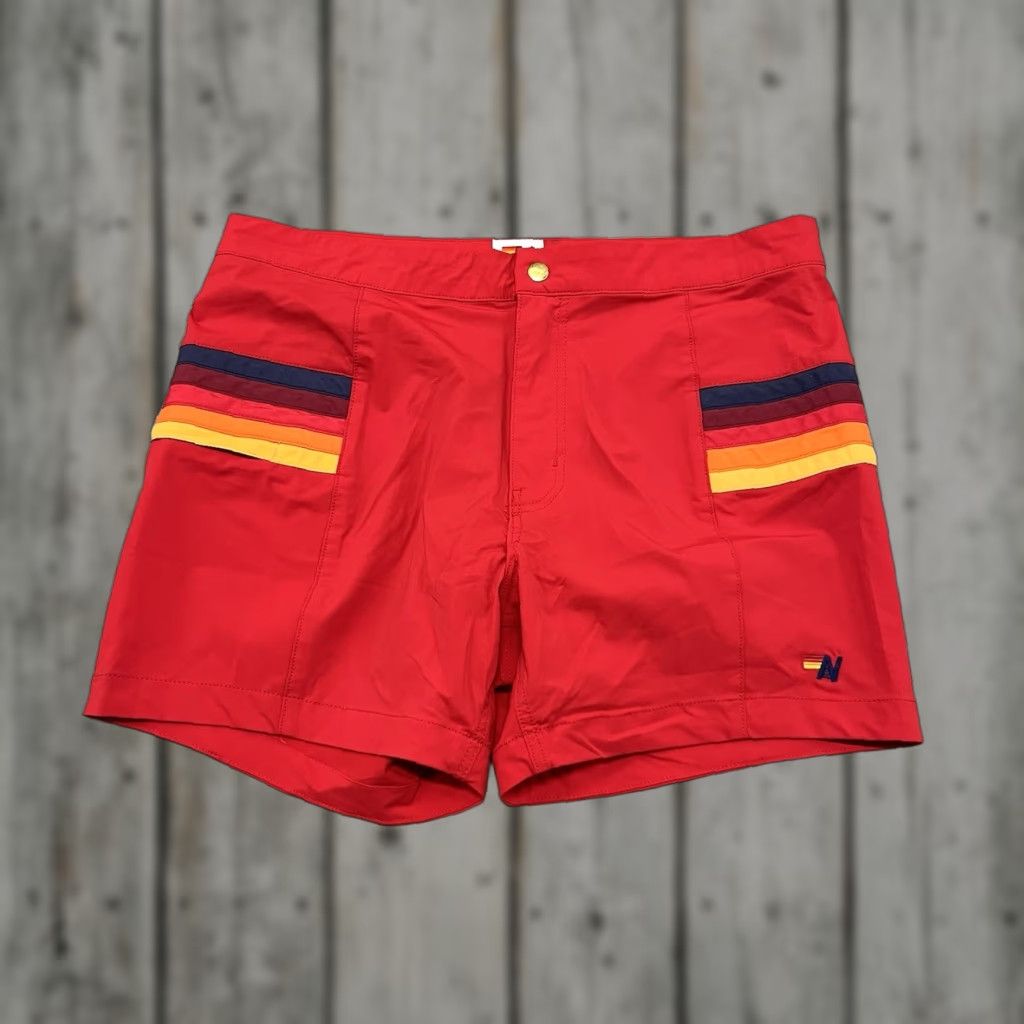 Aviator Nation Trunk Shorts Mens 33 Red Boardshort Stripe Swim Stretch