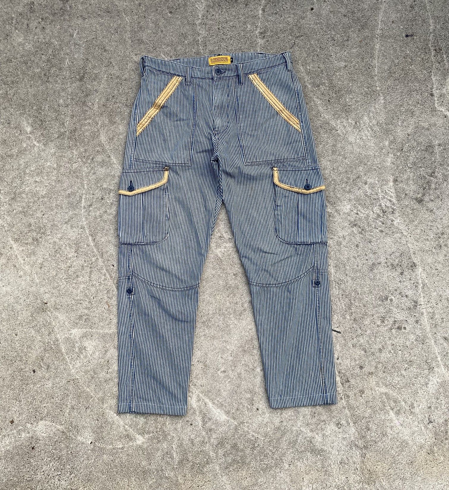 Japanese Brand RUSH HOUR HICKORY PRISONER CARGO PINSTRIPED W34X28 Size US 34 / EU 50 - 2 Thumbnail