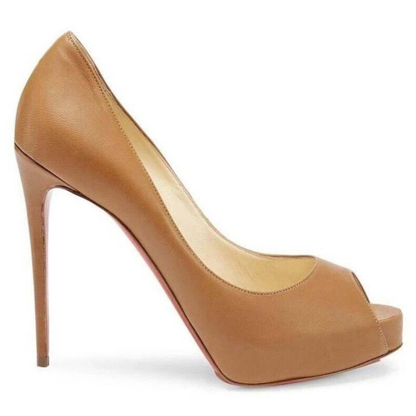 Christian Louboutin Christian Louboutin New Very Prive 120 Caramel Brown Leather Size US 10 / IT 40 - 1 Thumbnail