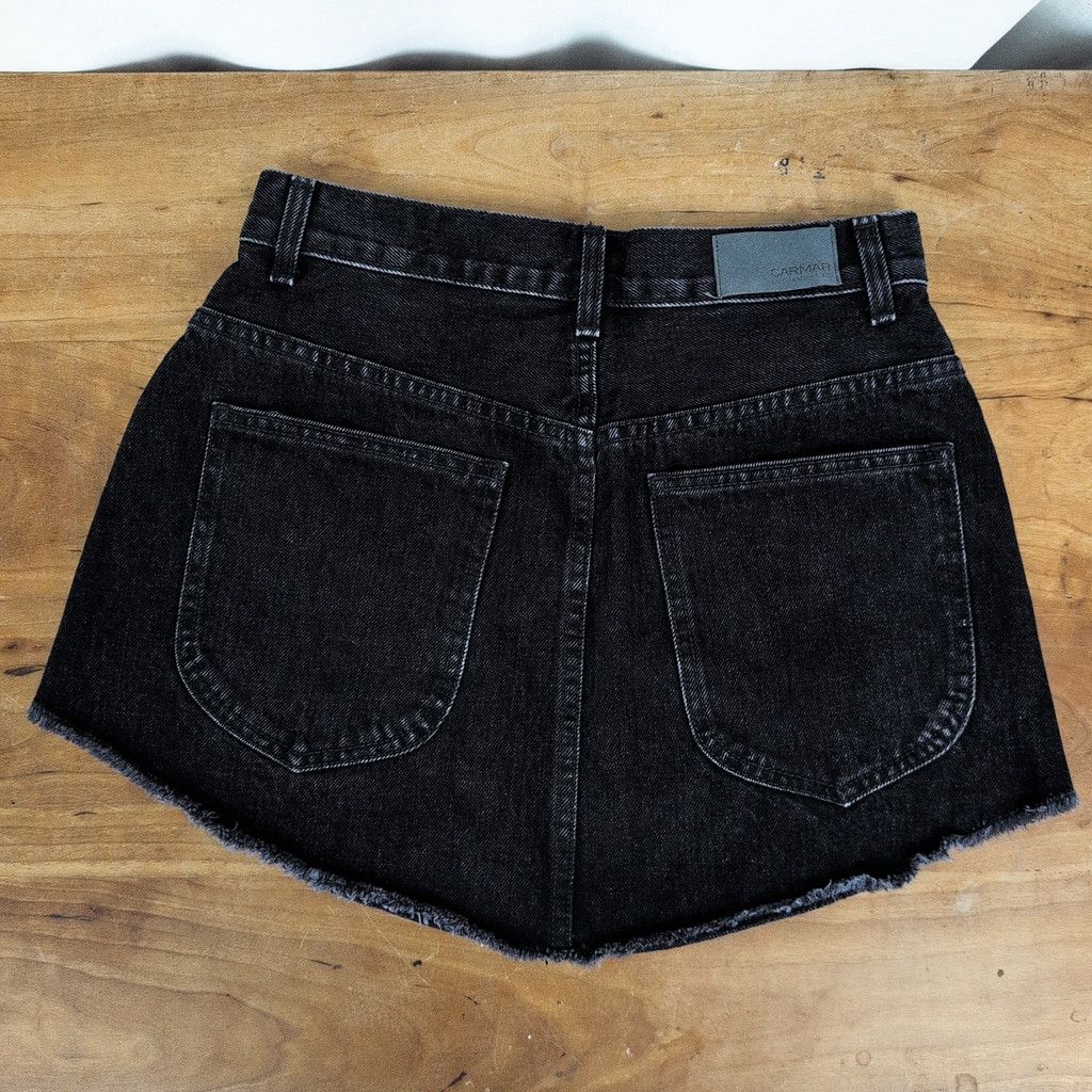 Designer Carmar Front Zip Black Denim Skirt Size 27 Size 27" / US 4 / IT 40 - 6 Thumbnail