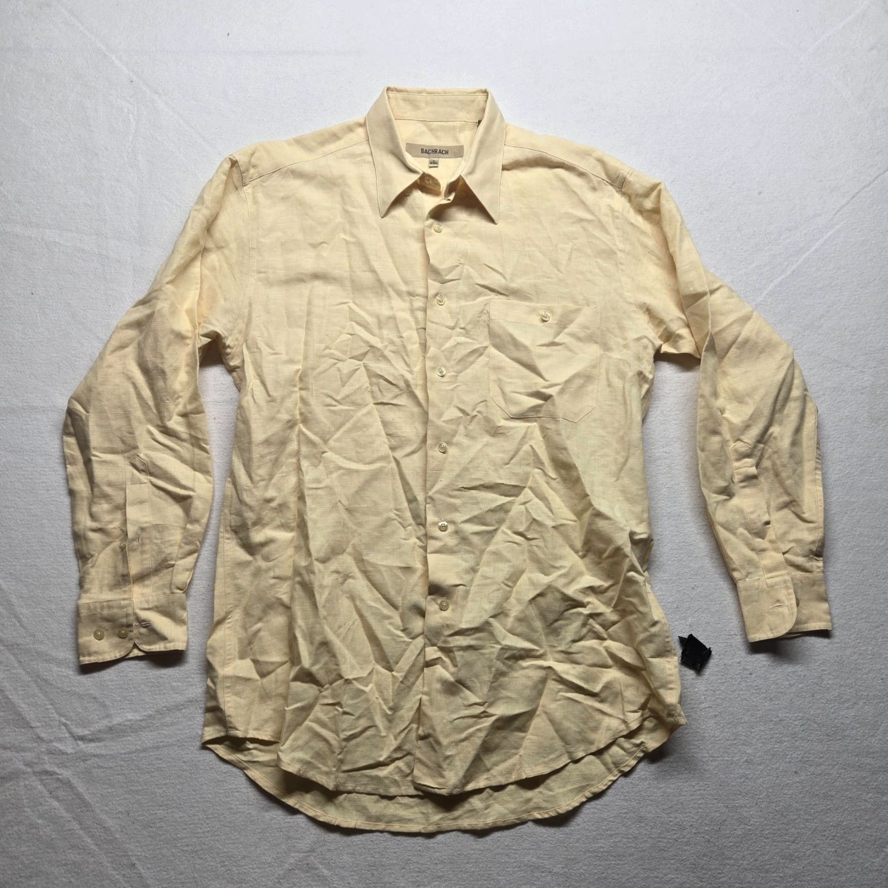 Vintage BACHRACH Shirt Adult Medium 15.5 Yellow Solid Dress Shirt, Button Up, 100% Cotton, Mens, 15.5 Neck, Barrel Cuff, Regular Fit, Office Workwear Size US M / EU 48-50 / 2 - 2 Thumbnail
