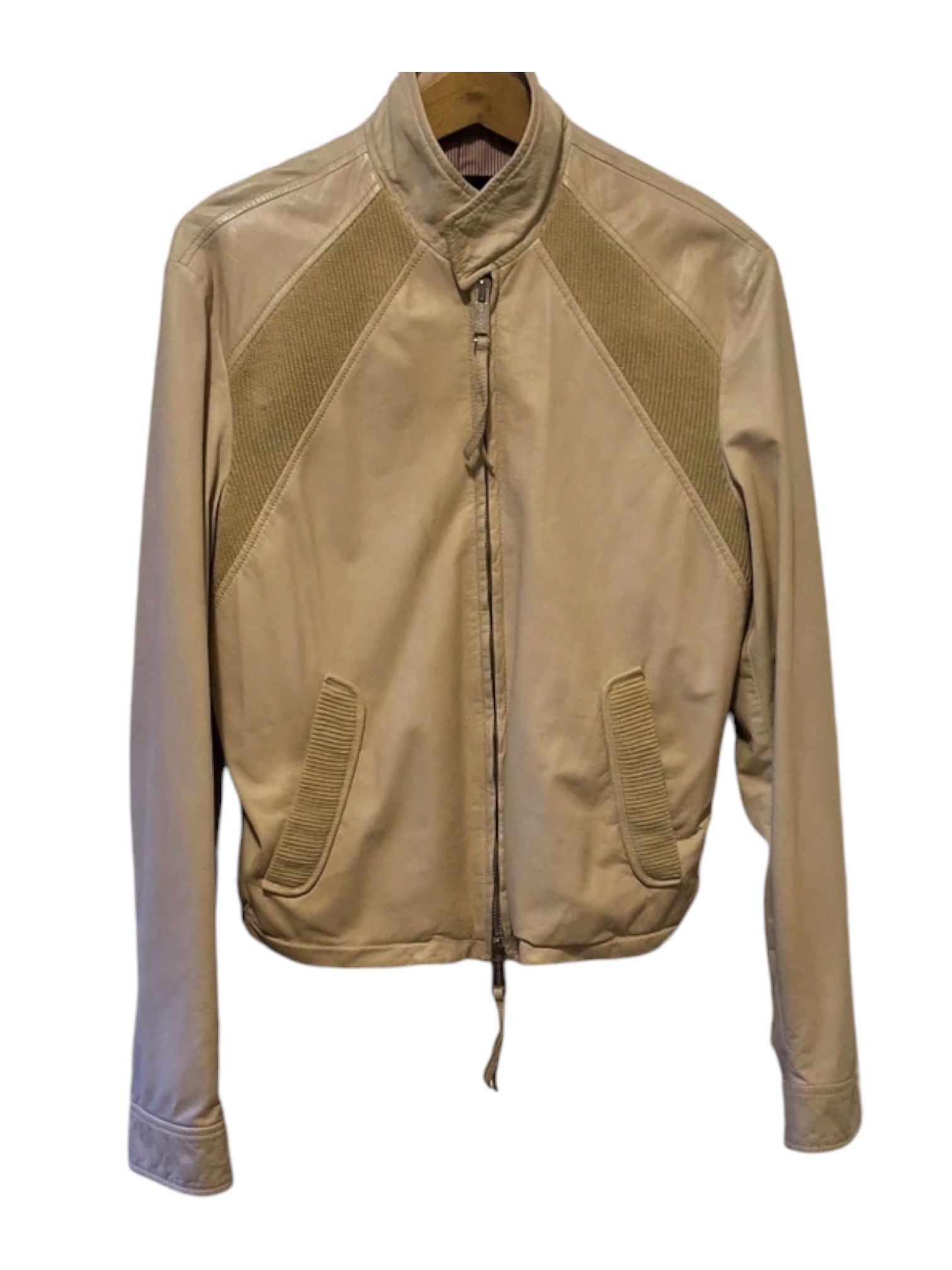 Just Cavalli DSquared² Beige Leather Bomber Jacket w/ Knit Insets, 2000s Size US M / EU 48-50 / 2 - 1 Thumbnail