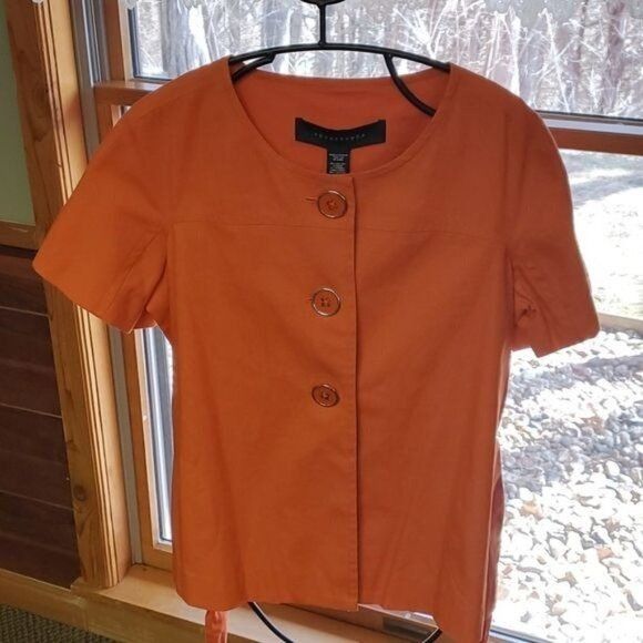 Designer Apostrophe Spandex Orange Belted Full Button Sz. XL Lined Ja Size XL / US 12-14 / IT 48-50 - 4 Thumbnail