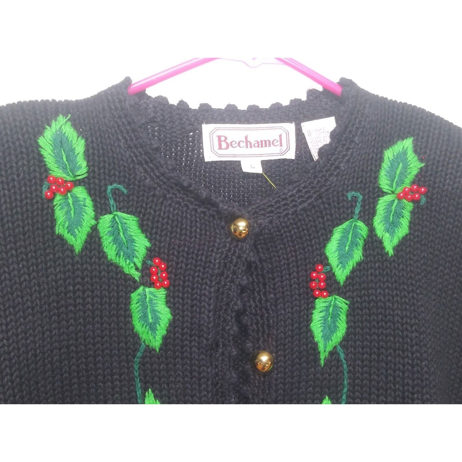 Designer Vintage Bechamel Sweater Womens Sz L Christmas Cardigan Blac Size L / US 10 / IT 46 - 3 Thumbnail