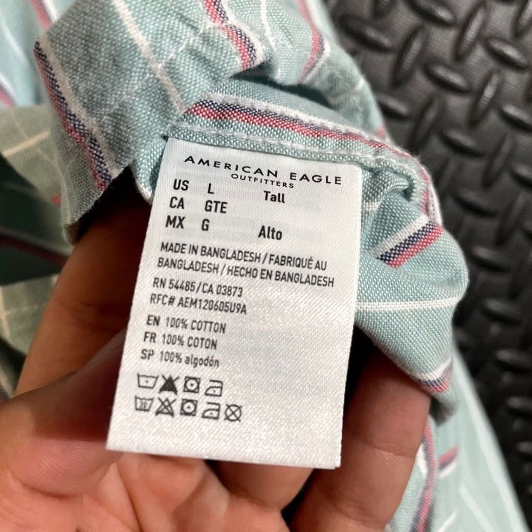 American Eagle Outfitters American Eagle Outfitters Sage Green Striped Button Down Shirt Relaxed Fit Men Size L Tall Blue Shirt Men L Tall Size US L / EU 52-54 / 3 - 5 Thumbnail