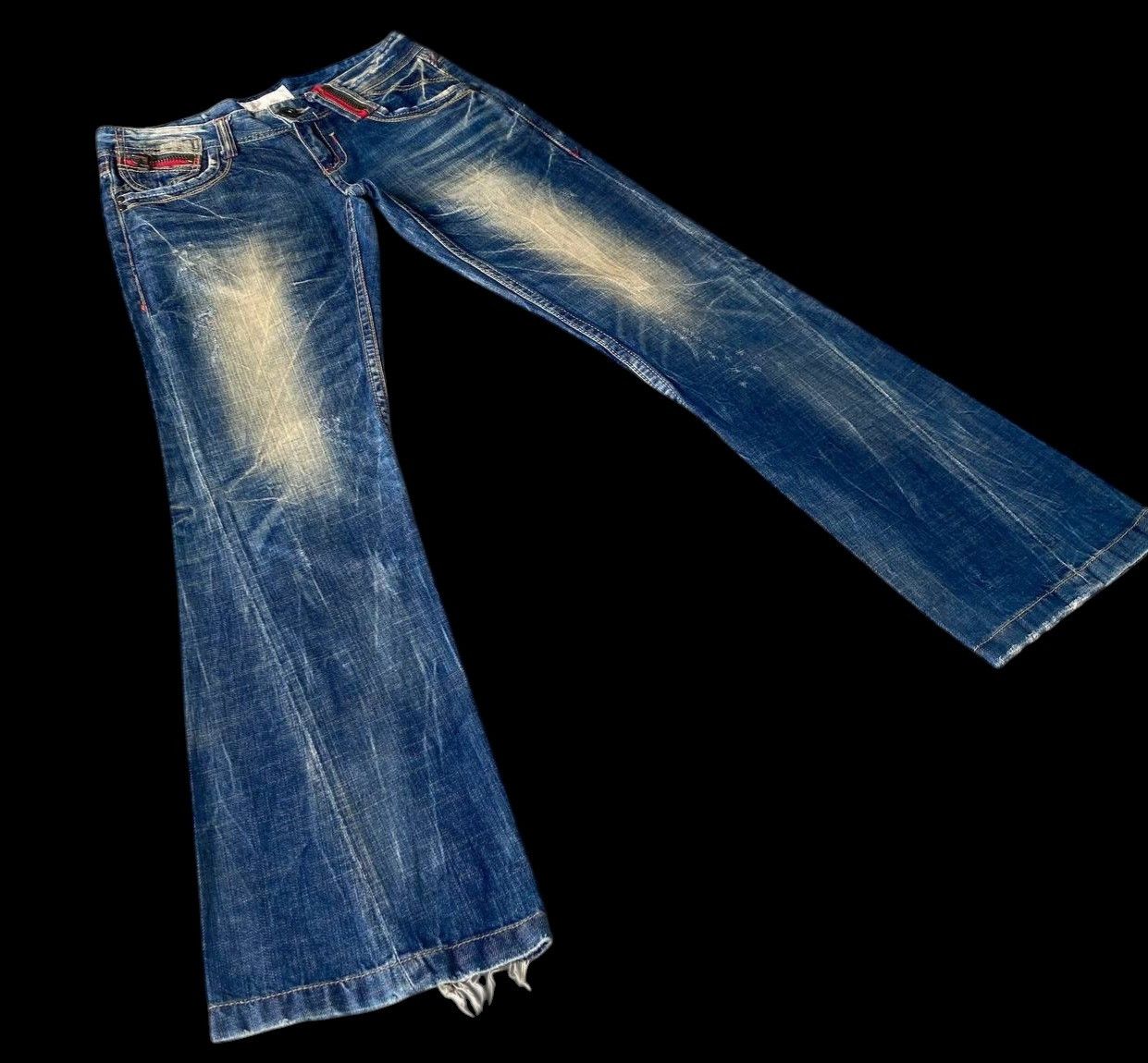 Japanese Brand VINTAGE LOLITA FLARED MUD-WASH RUSTY CLAWMARKS TWISTED SEAM Size US 29 - 1 Thumbnail