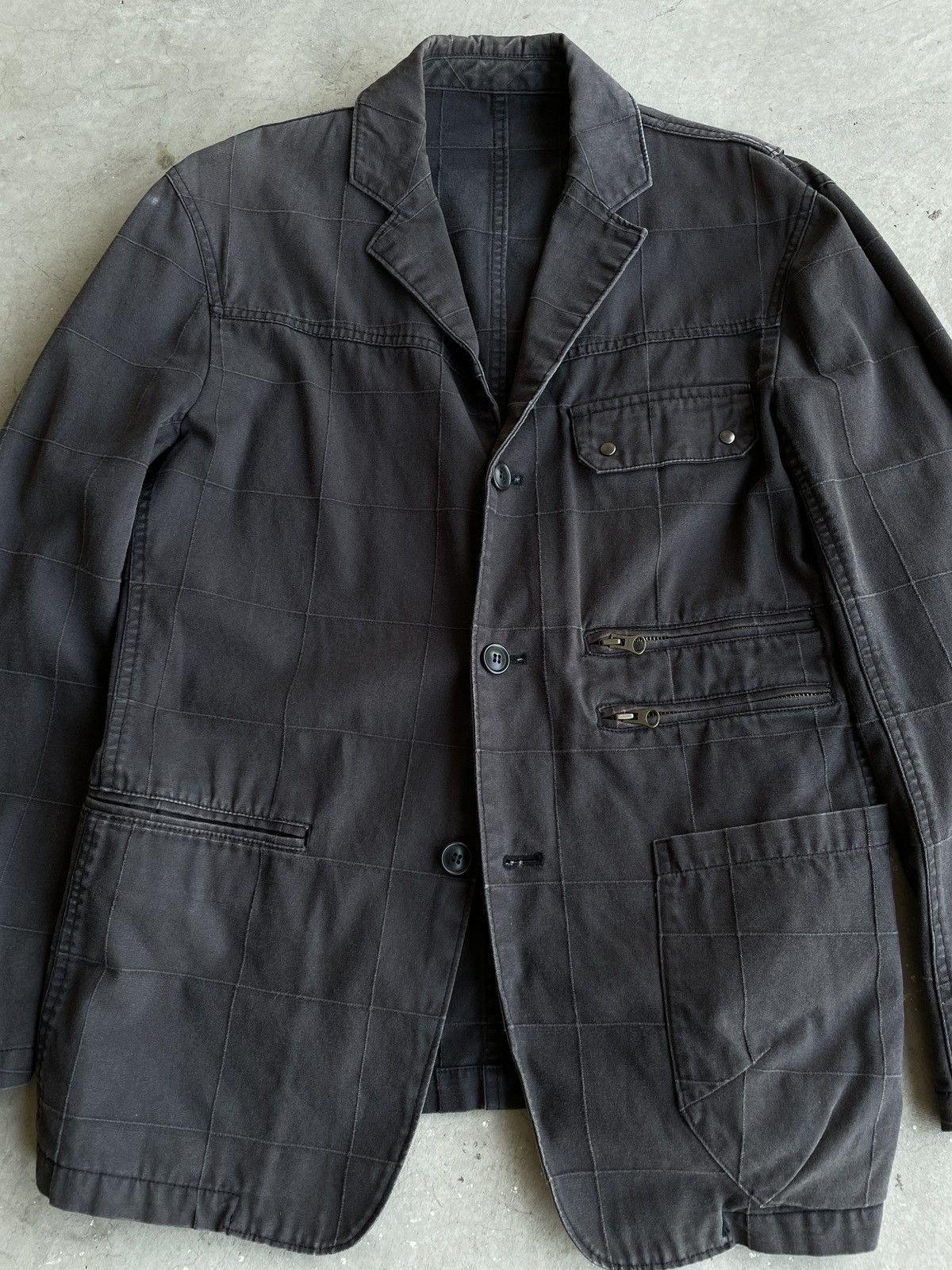 PPFM 2000s PPFM Grid Cotton Twill Zip Pocket Blazer Jacket Size US L / EU 52-54 / 3 - 2 Thumbnail