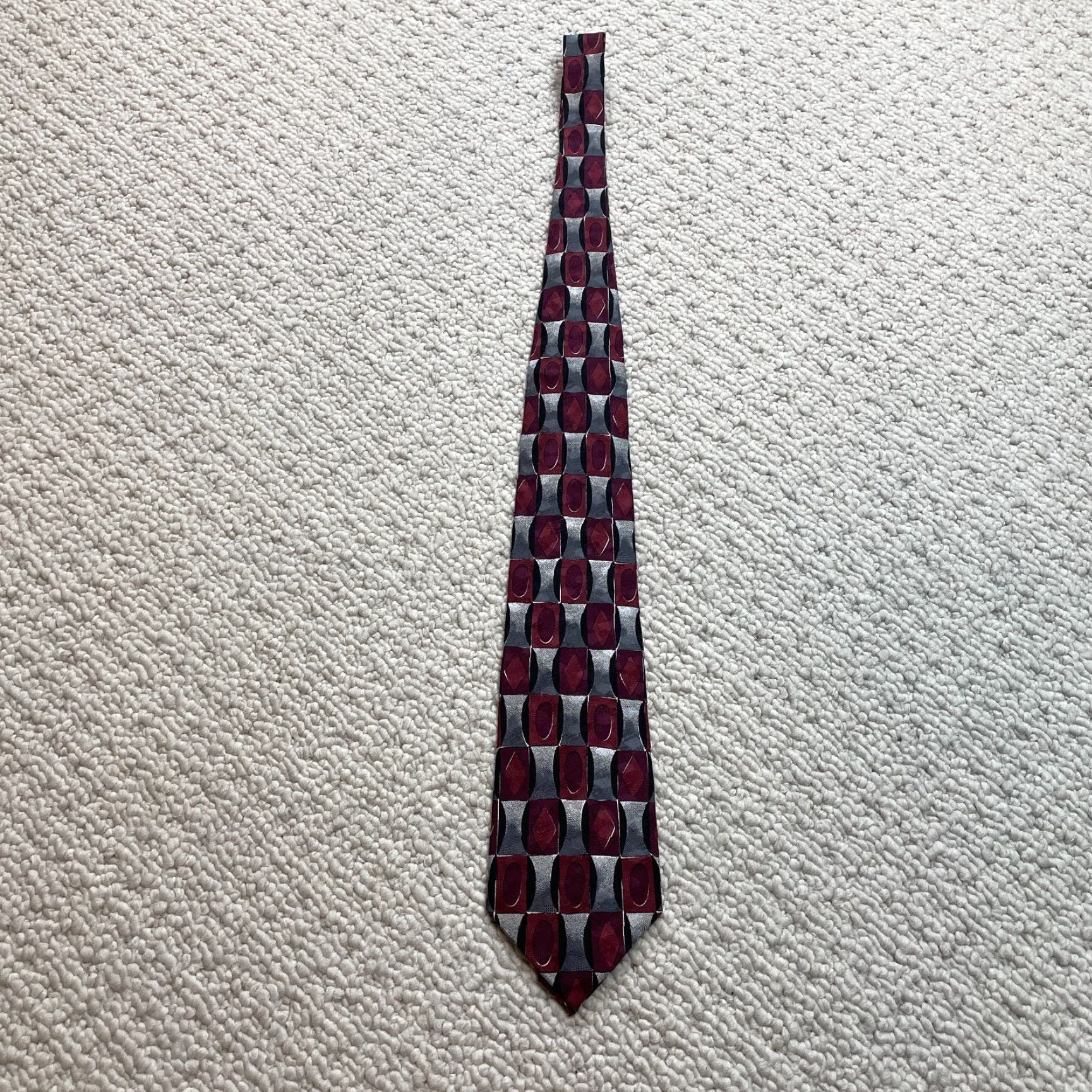Moreschi Giorgio Moreschi Mens OS Red Gray Neck Tie 100% Silk Designer Classic Necktie Size ONE SIZE - 2 Thumbnail