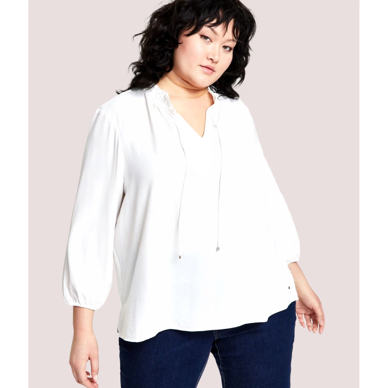 Tommy Hilfiger Tommy Hilfiger Keyhole Accent Gathered Neck Blouse White 3X Womens Size XXL / US 16-18 / IT 52-54 - 1 Thumbnail