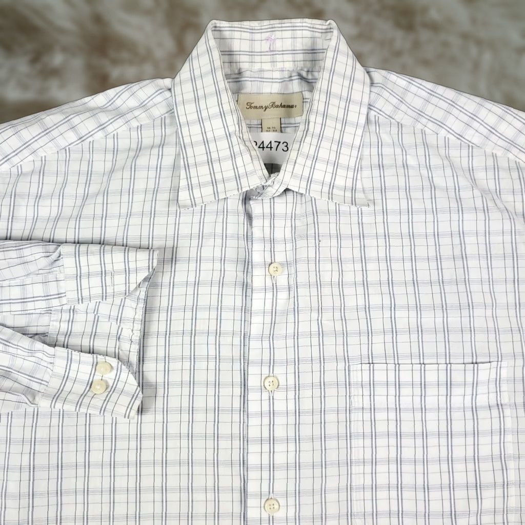 Tommy Bahama Tommy Bahama Shirt Mens 16.5 Blue Plaid Dress Button Up Long Sleeve Cotton Mens Size 42R - 1 Thumbnail