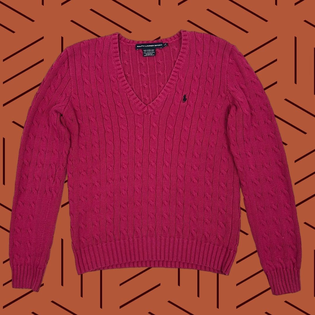 Polo Ralph Lauren VINTAGE Ralph Lauren Sport Sweater Womens L Pink Cable Knit Jumper Preppy Academia Size L / US 10 / IT 46 - 1 Thumbnail