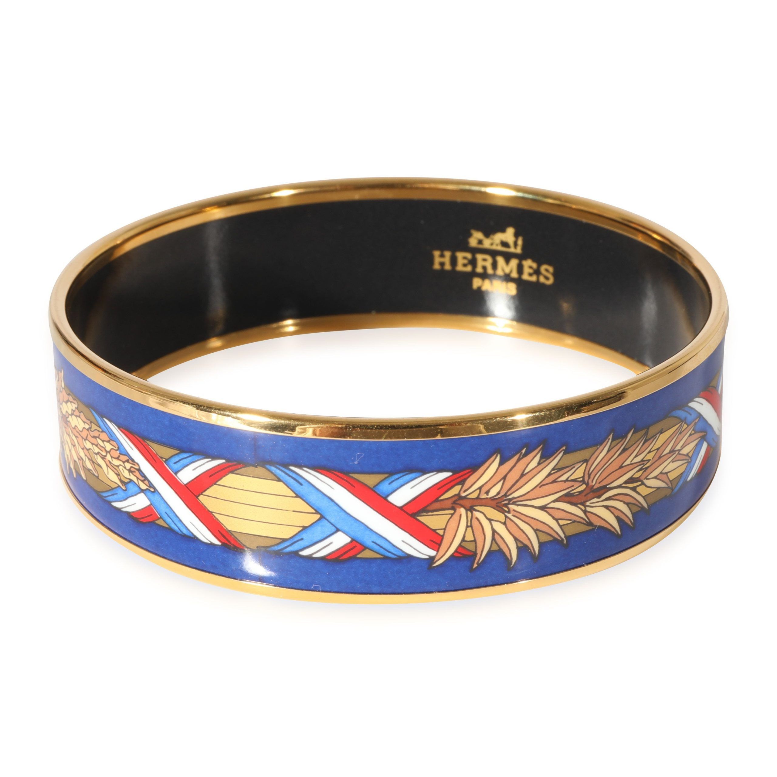 image of Hermes Plated Enamel Bangle Wide Liberte Egalite Fraternite (67Mm) in Yellow, Women's