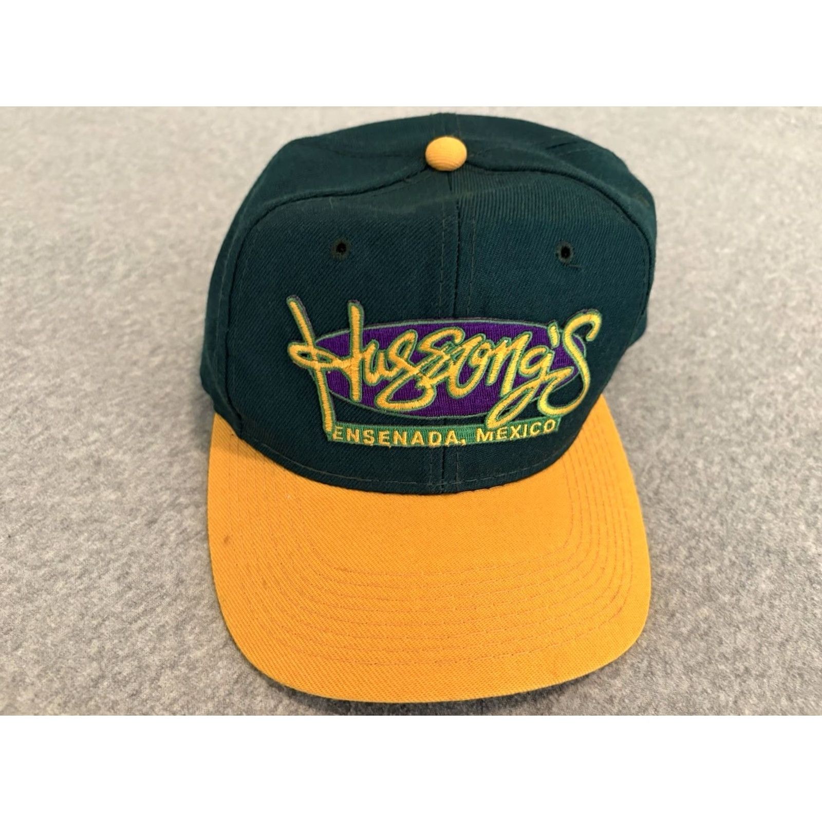 Vintage VINTAGE Hussongs Cantina Ensenada Mexico Wool Snapback Hat Cap Green Yellow Cap Green 90s Mens One Size Adjustable Wool Polyester Hat Size ONE SIZE - 2 Thumbnail