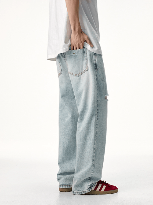 Japanese Brand × Jean Men's loose washed all-match distressed clanfit trendy jeans Size US 32 / EU 48 - 4 Thumbnail