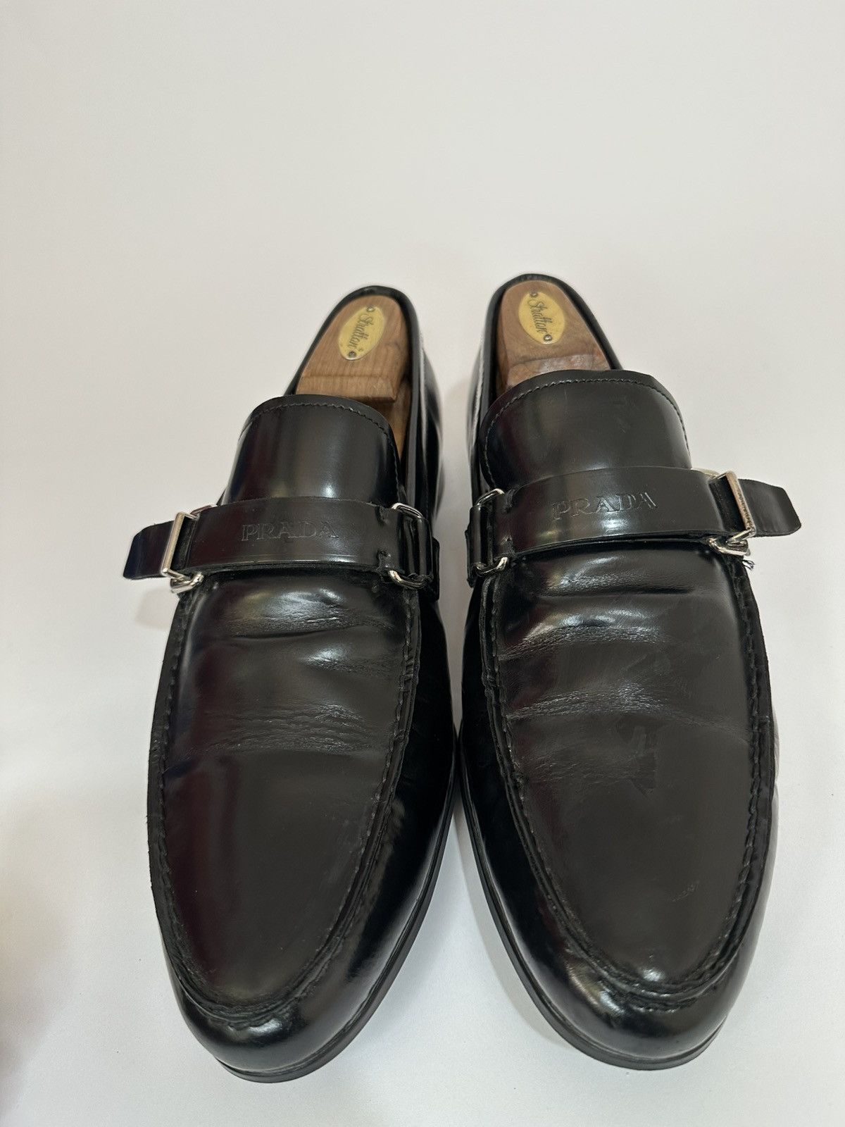 Prada Vintage Prada Logo Buckle Black Leather Loafers. Size US 10 / EU 43 - 1 Thumbnail