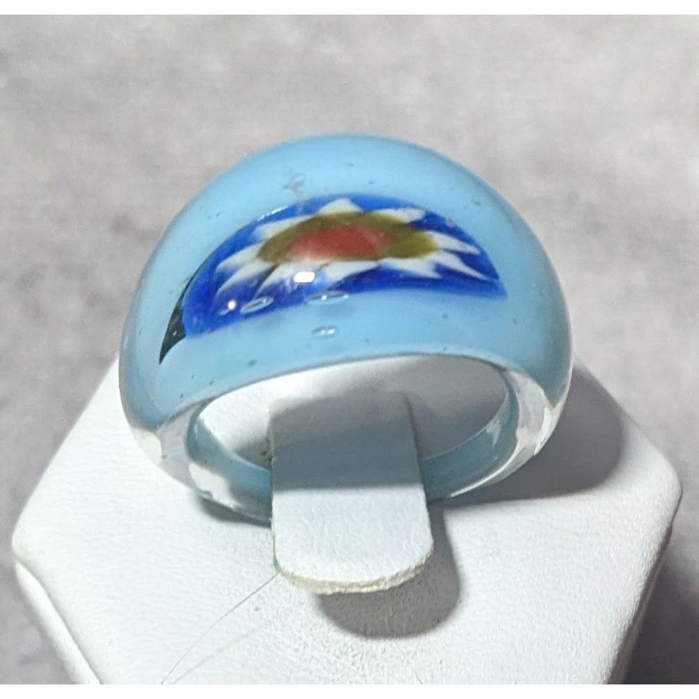 Other Vintage Hand Blown Blue Floral Glass Ring Size 6 3/4 Size ONE SIZE - 7 Thumbnail