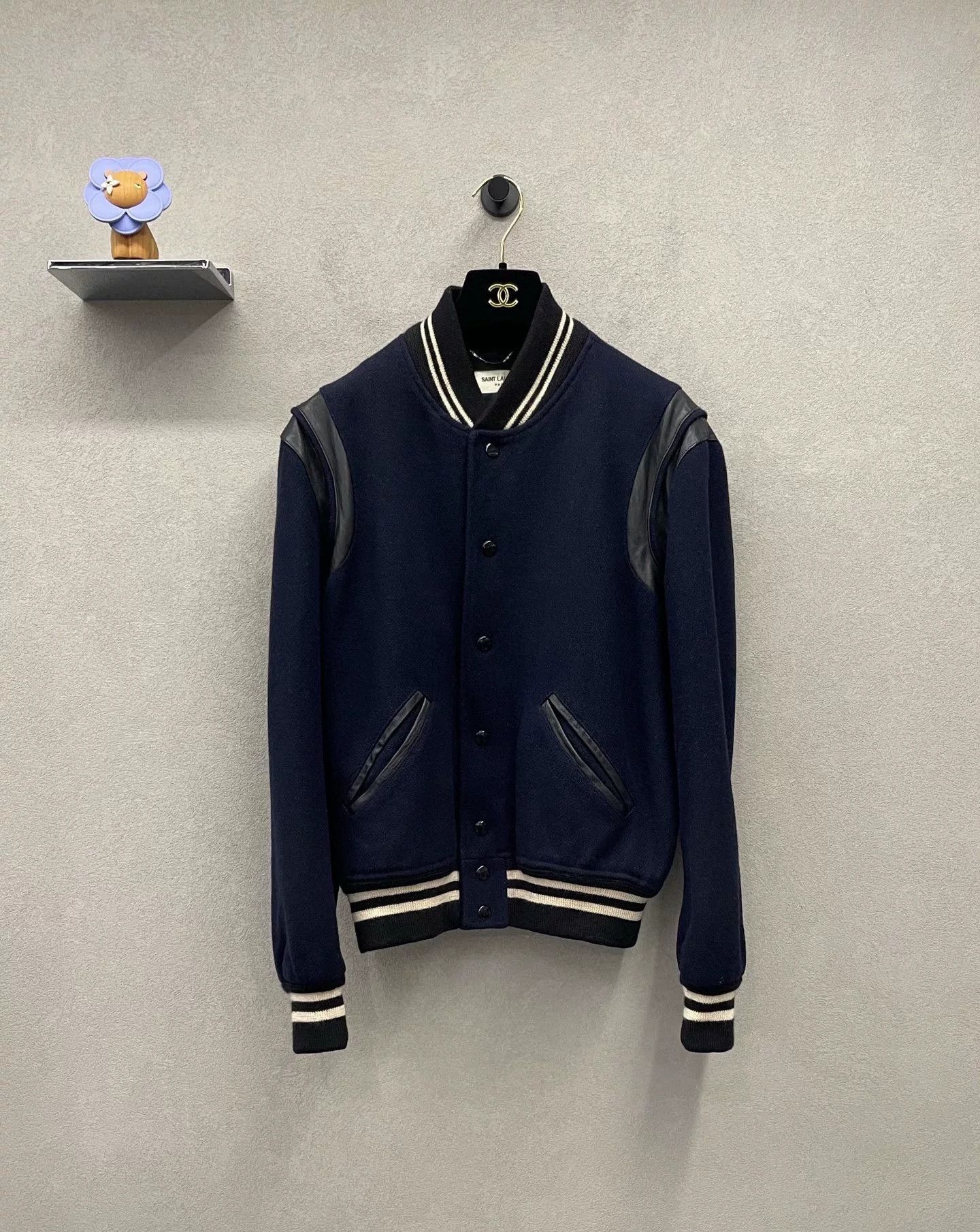 Saint Laurent Paris Saint Laurent Dark Blue Leather Sleeve Jacket Size US S / EU 44-46 / 1 - 1 Thumbnail