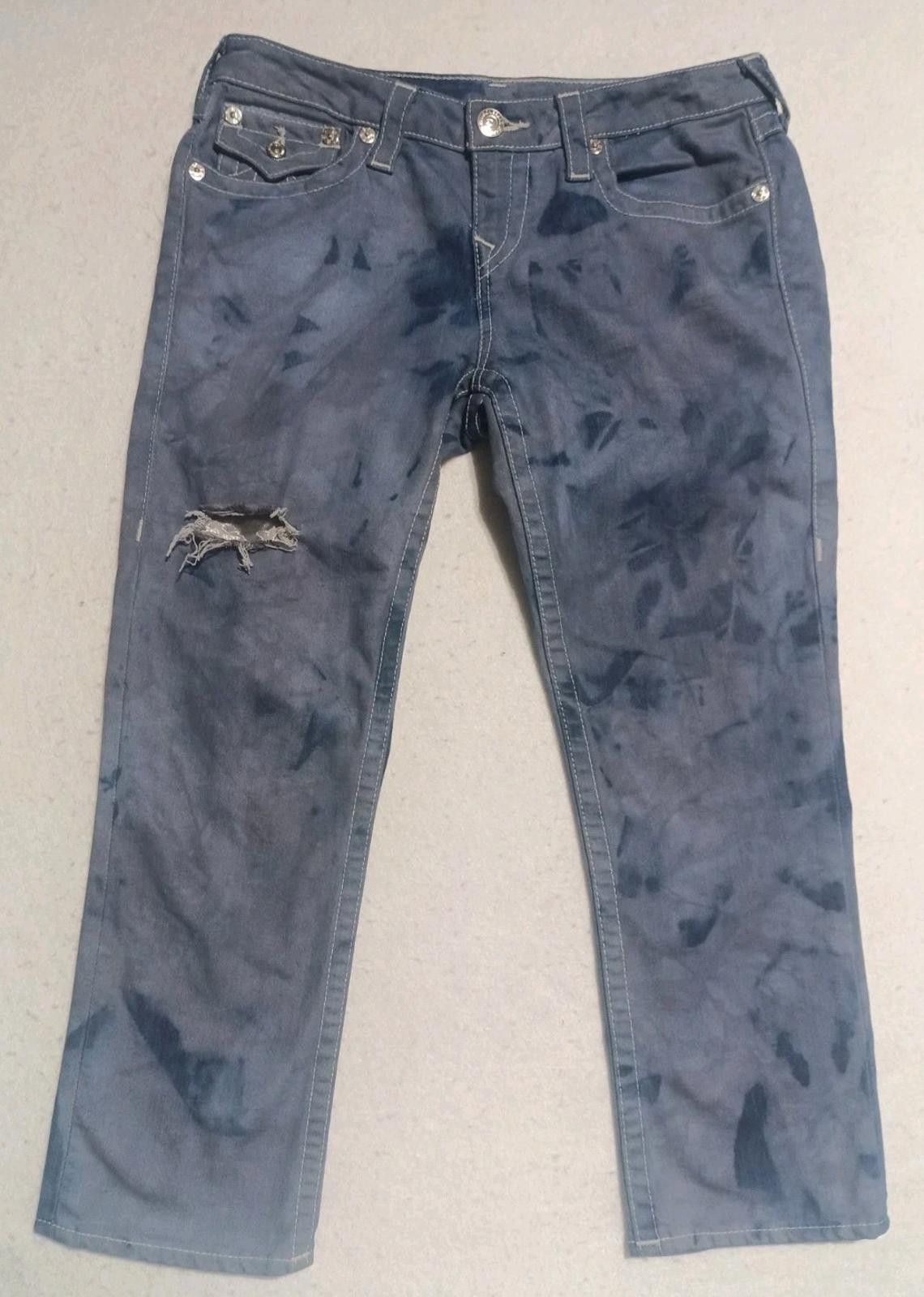 True Religion True Religion Women’s 29 Capri Jeans Distressed Denim Ripped Size 29" - 1 Thumbnail