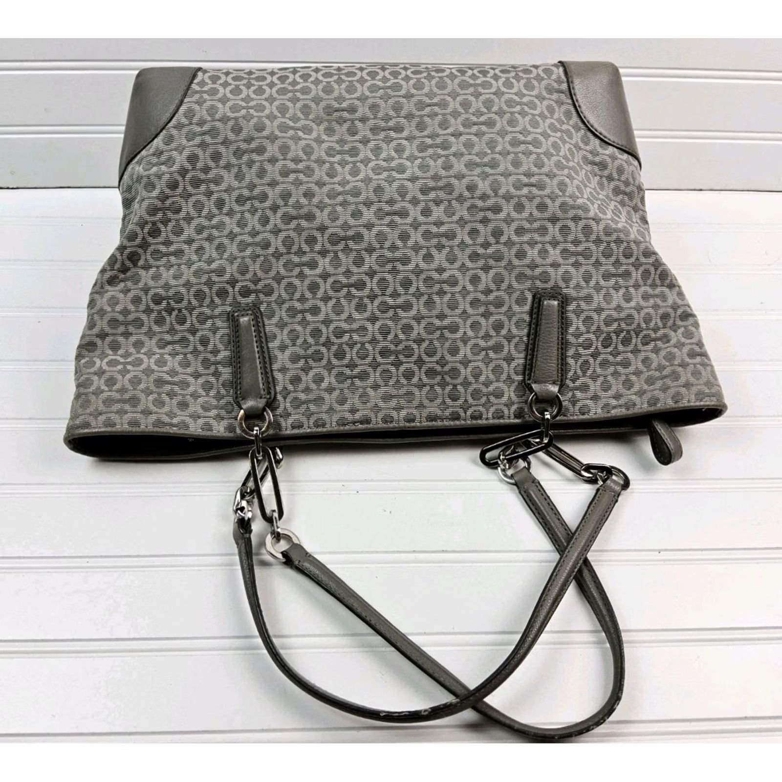 Coach Coach Signature Tote Purse - Double Handle Handbag, Women, Mist Grey Canvas Leather, 17x10x5, Purses/Handbags Size ONE SIZE - 3 Thumbnail