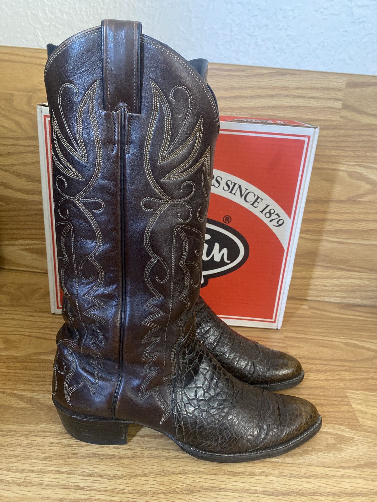 Justin Boots Justin 1979 Cowboy Boots Pre-Ban Brown Sea Turtle Print 9 B Size US 9 / EU 42 - 4 Thumbnail