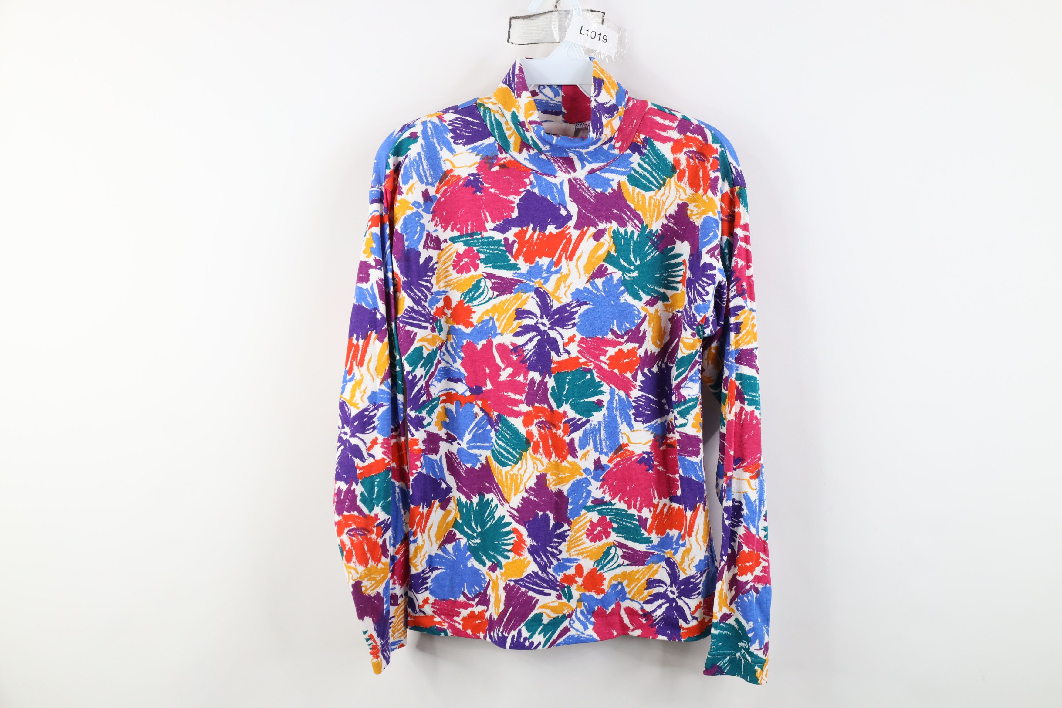 Vintage Vintage 90s Streetwear Abstract Flower Turtleneck T-Shirt Size S / US 4 / IT 40 - 1 Thumbnail