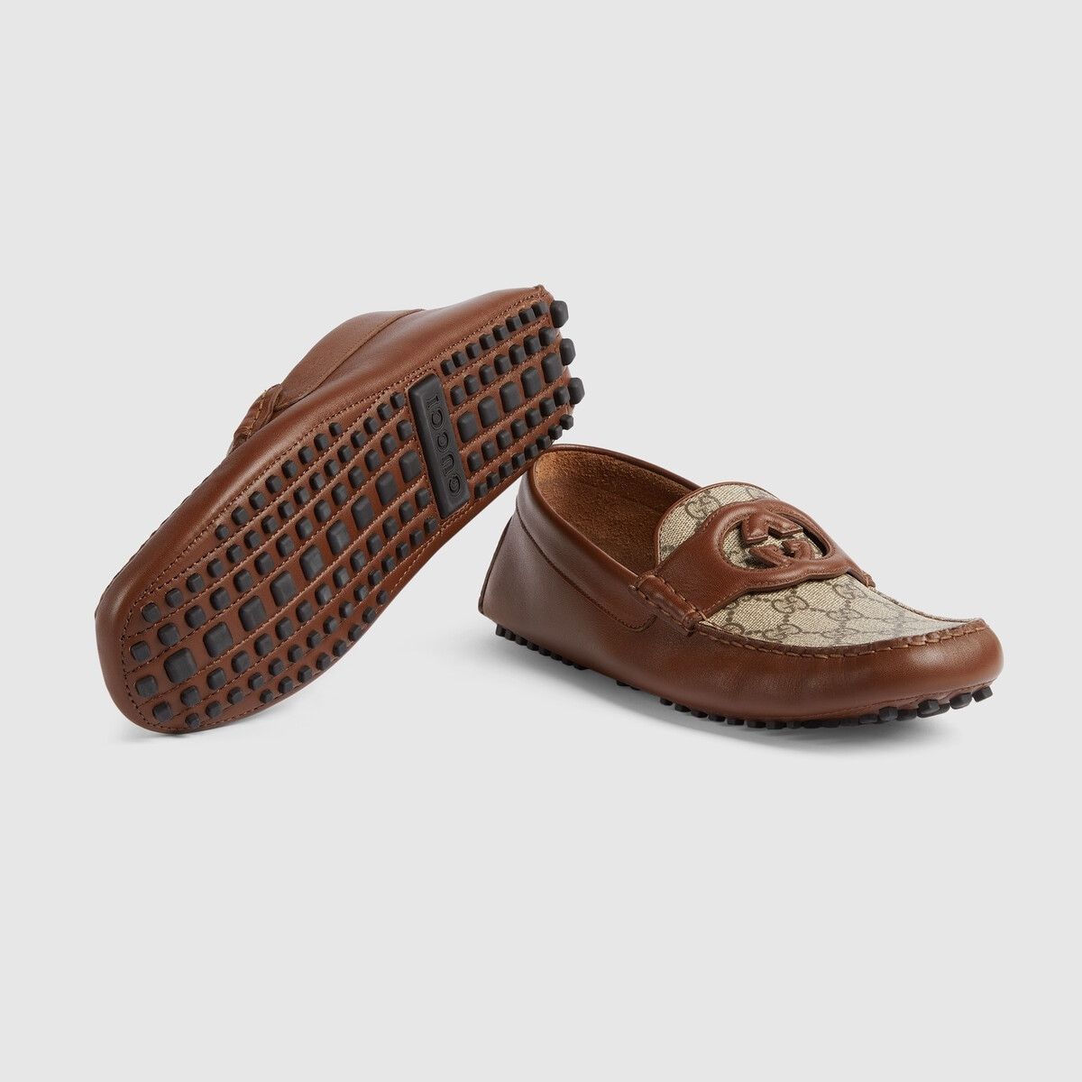 Gucci o1s1wg110325 Interlocking G Driver Loafers in Beige & Brown Size US 8 / EU 41 - 5 Thumbnail