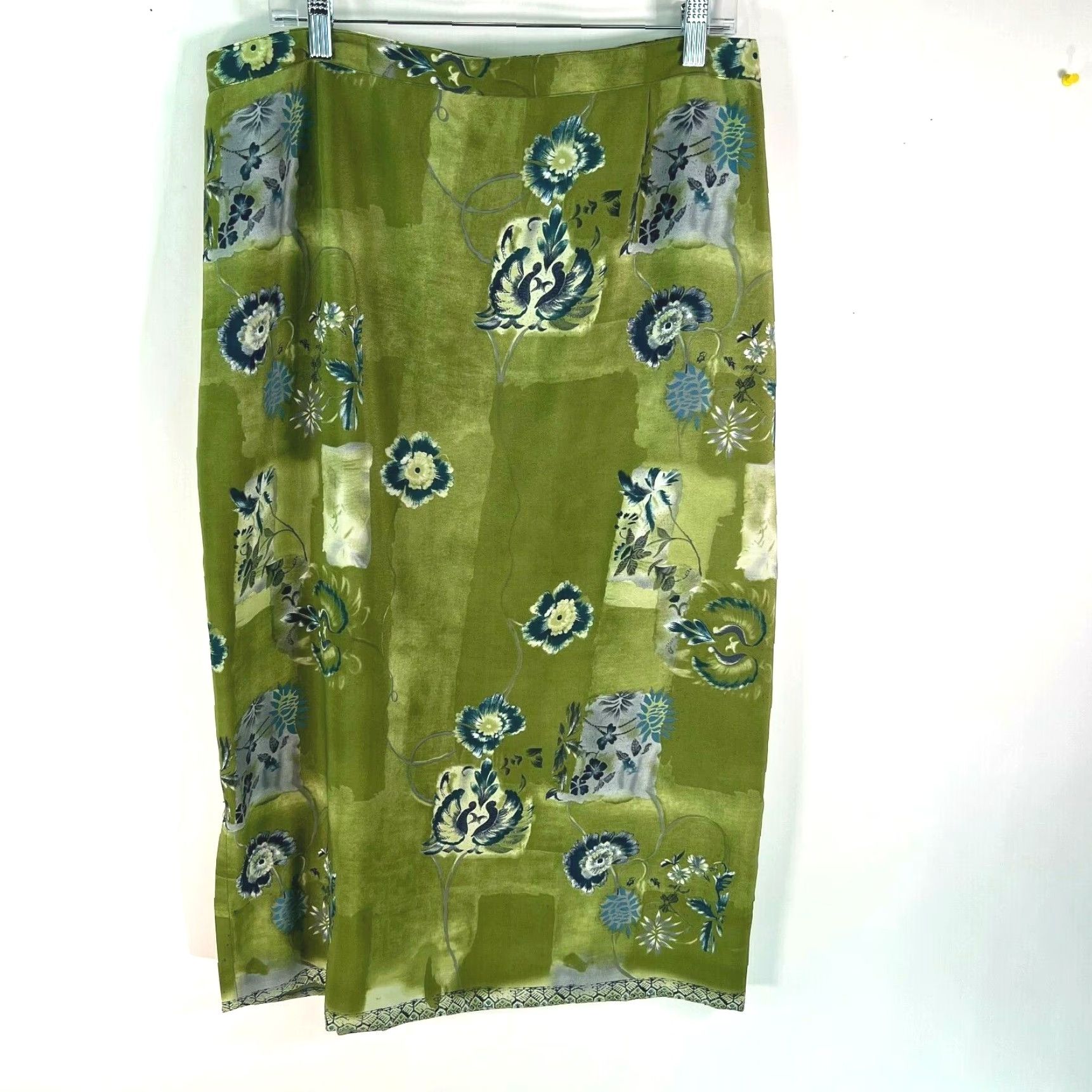 Vintage Tribal Womens Skirt Sz 16 Green Floral Flat Front Side Zipper Straight & Pencil Size 38" / US 16 / IT 52 - 2 Thumbnail