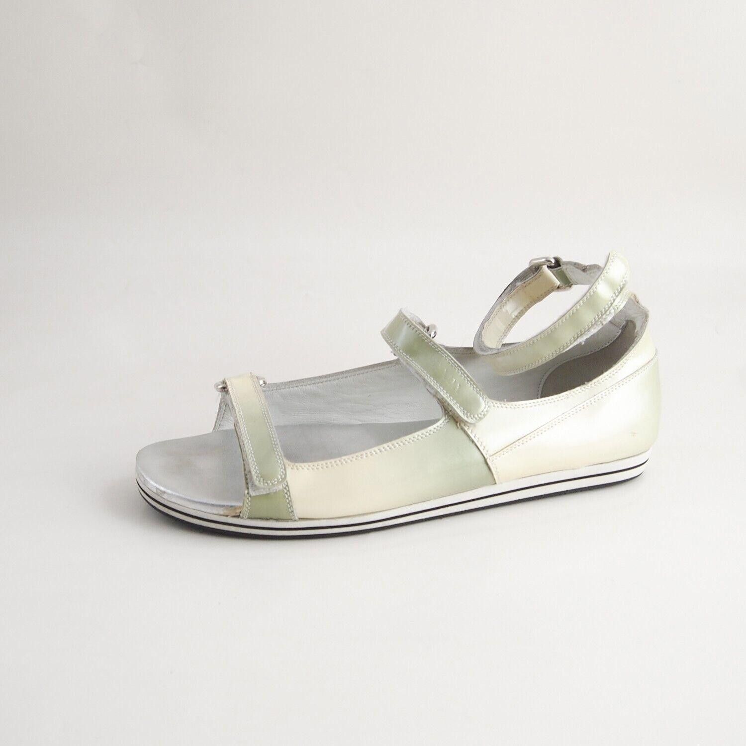 Prada Prada Strappy Sandals Ivory Green Pat Leather US 7.5 EU 37.5 Size US 7.5 / IT 37.5 - 1 Thumbnail