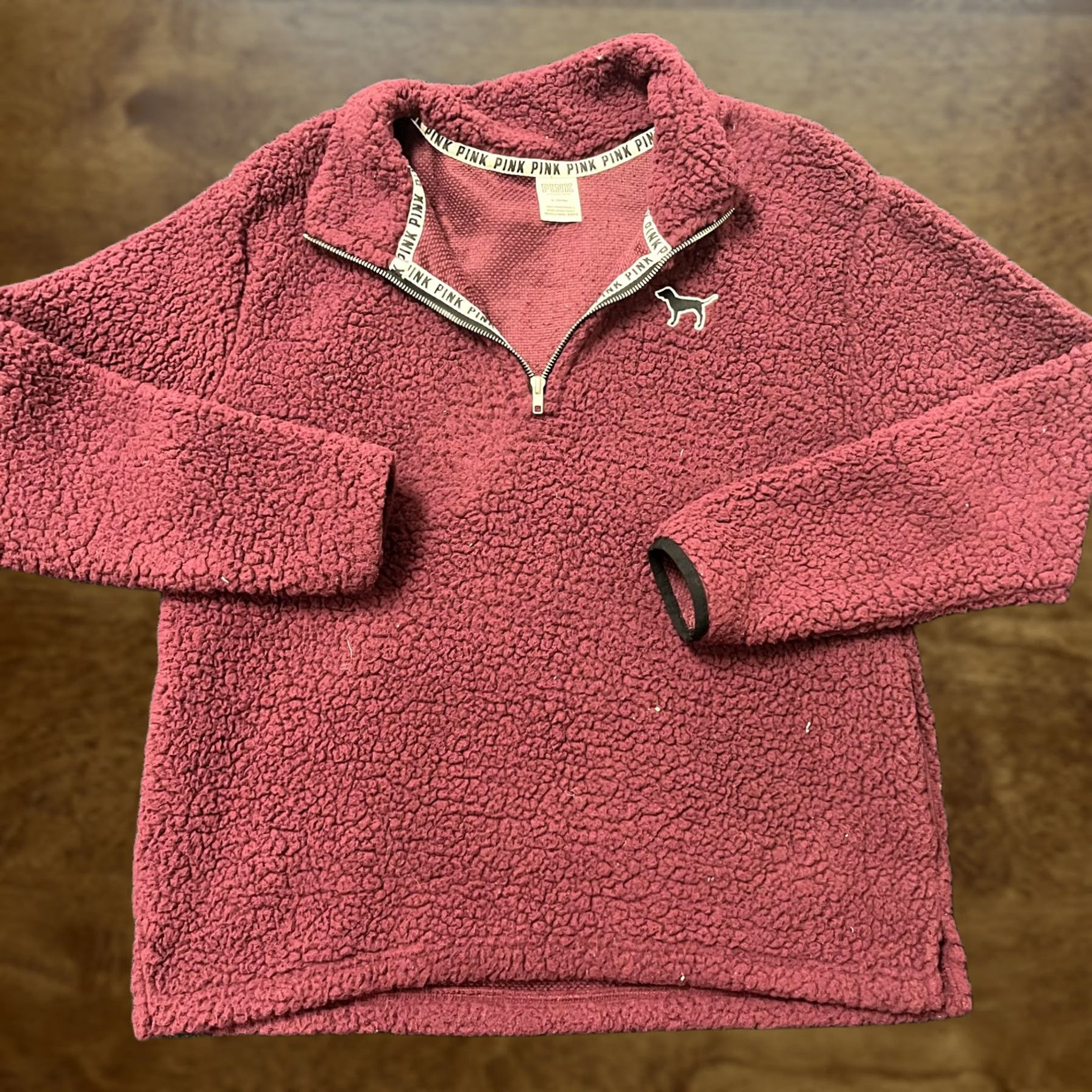 Pinko PINK Victoria's Secret Pullover Womens M Burgundy Sherpa Fleece Quarter Zip Sweatshirt Size M / US 6-8 / IT 42-44 - 1 Thumbnail