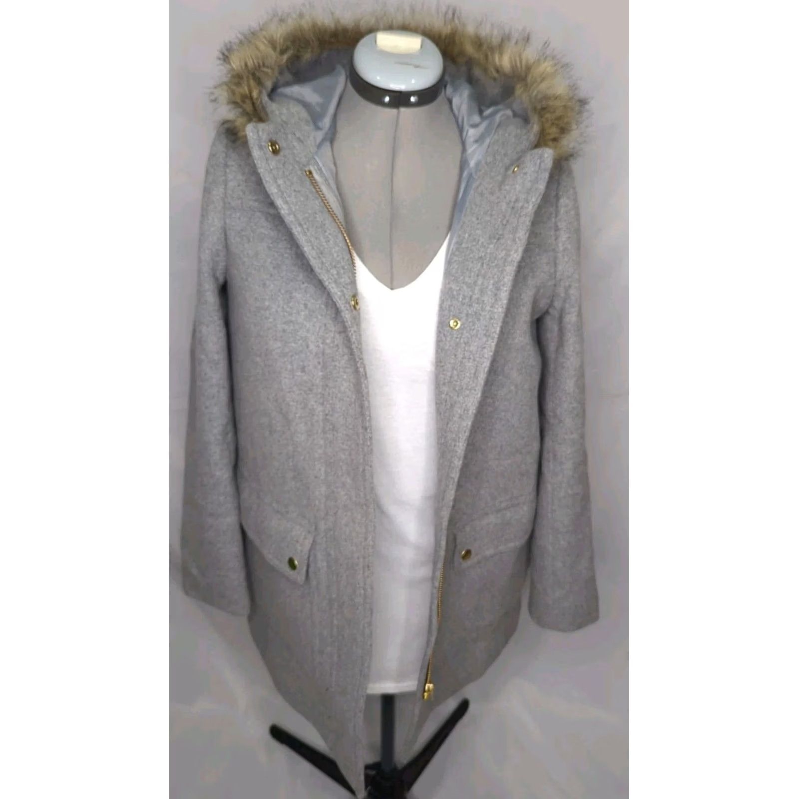 J.Crew J.CREW Vail Parka Coat Womens Winter Grey 6 Small Medium Hooded Wool Fur Ruff Size M / US 6-8 / IT 42-44 - 5 Thumbnail