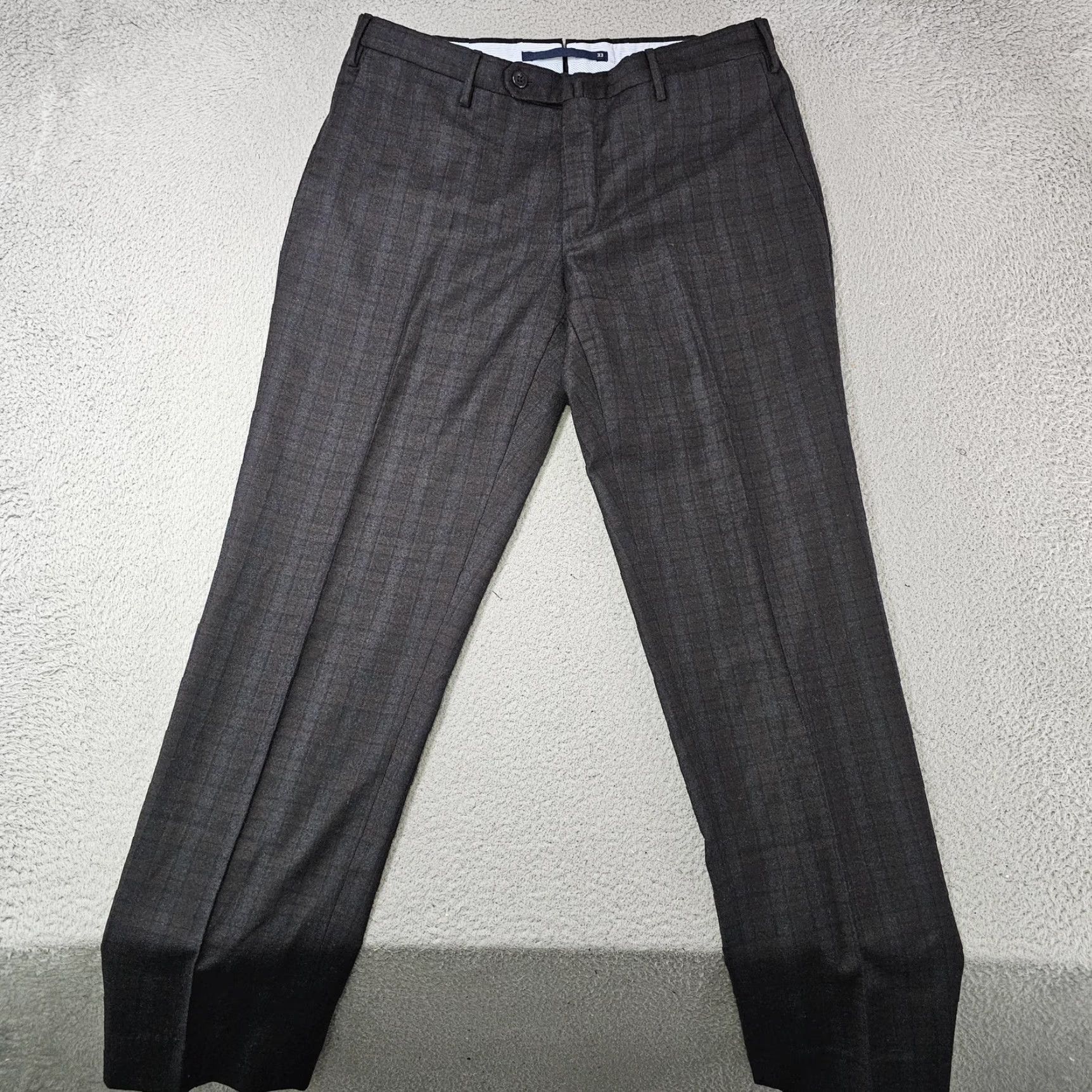 Incotex Incotex Mens Dress Pants 33x29 Gray Wool Plaid Flat Front Tapered Business Work Size US 33 - 2 Thumbnail