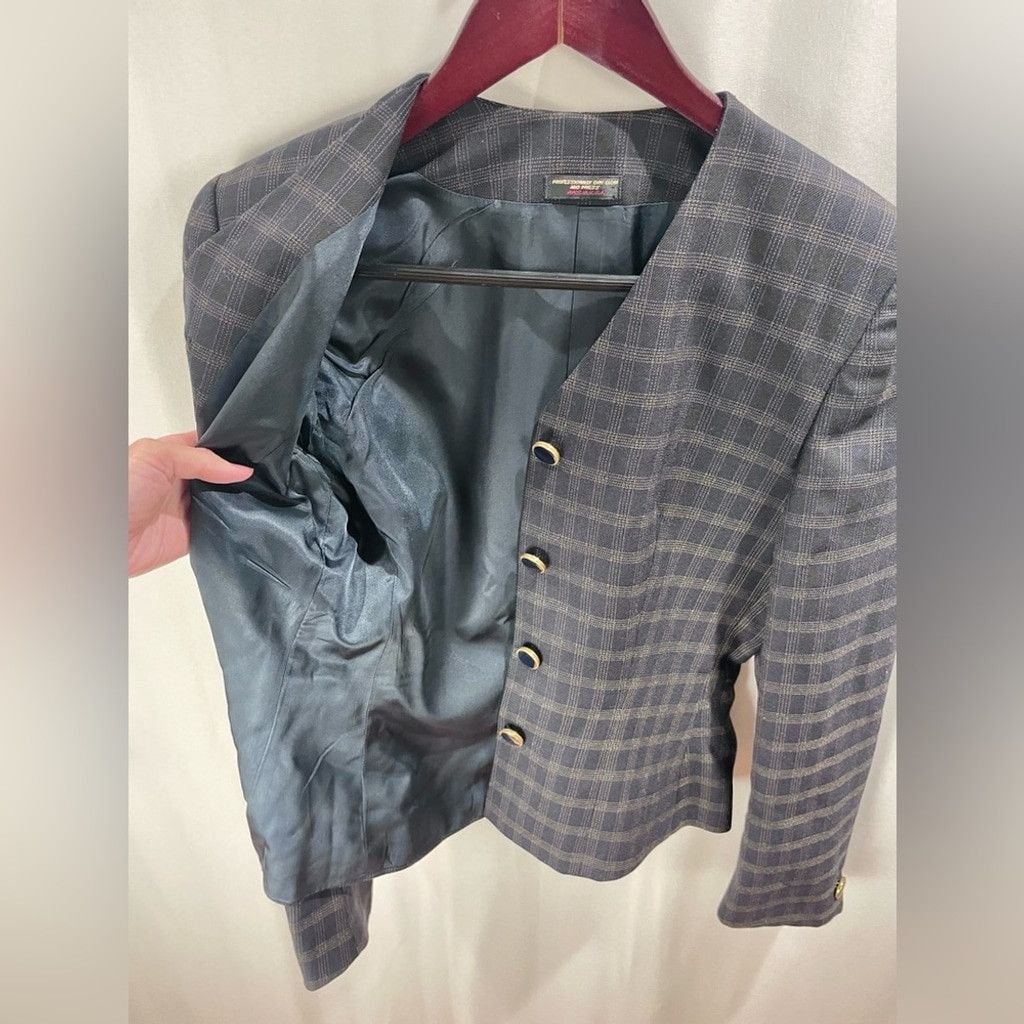 Vintage Vintage 100% Wool Navy Plaid Tailored Short Jacket US S Size S / US 4 / IT 40 - 8 Thumbnail