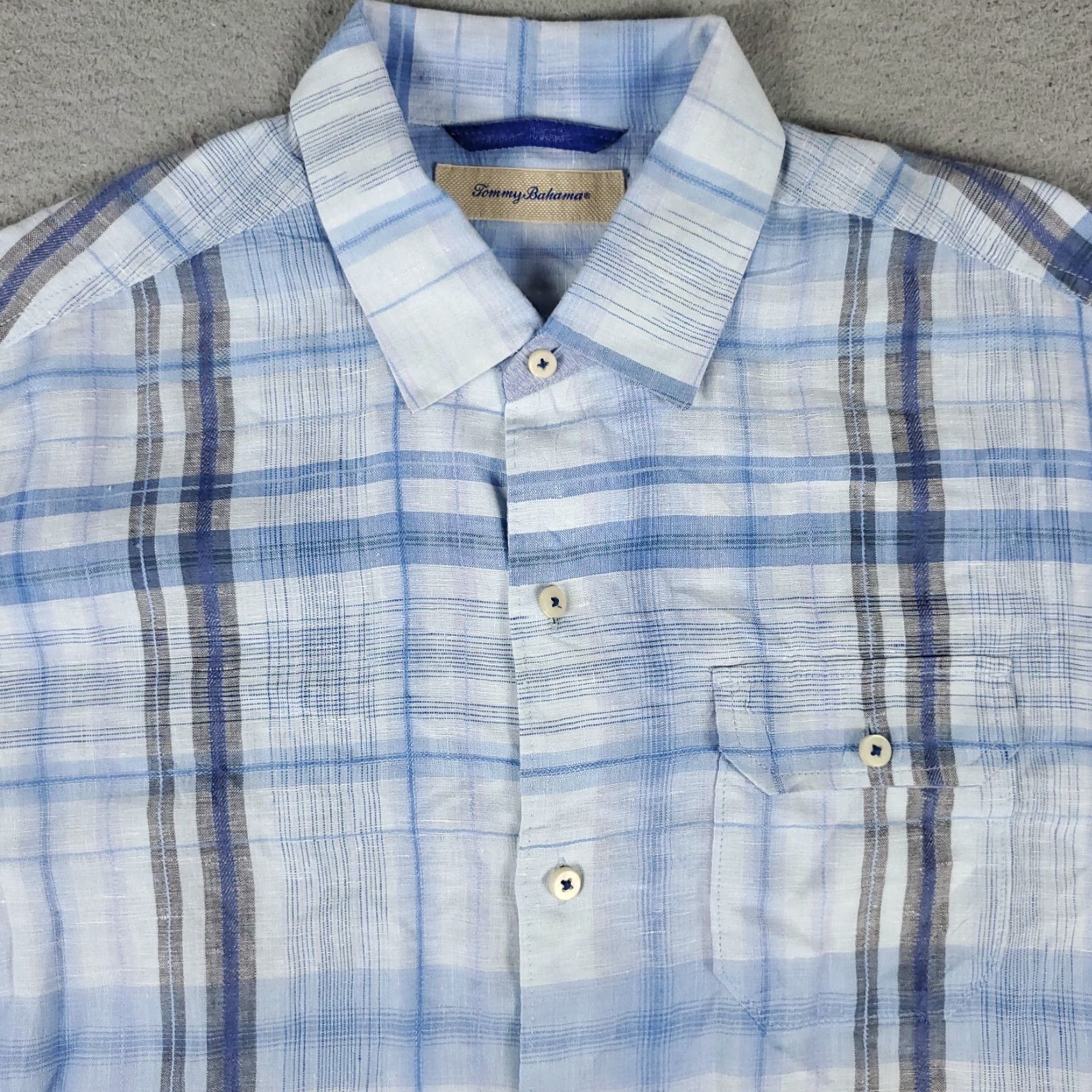 Tommy Bahama Tommy Bahama Shirt Mens M Blue Plaid Linen Button-Up Short Sleeve Hawaiian Aloha Beach Casual Shirt Mens Size US M / EU 48-50 / 2 - 2 Thumbnail