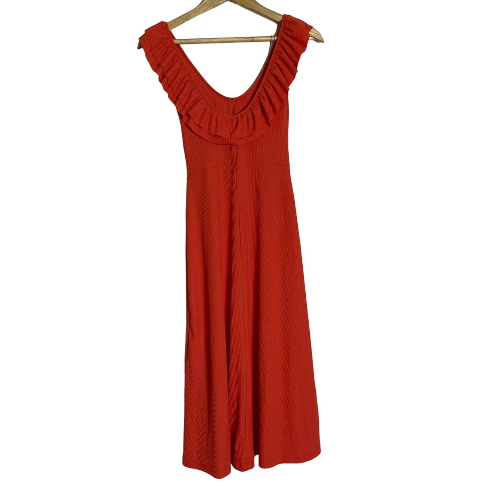 Zara Zara Ruffle Ribbed Midi Dress Orange Size S Size S / US 4 / IT 40 - 2 Thumbnail
